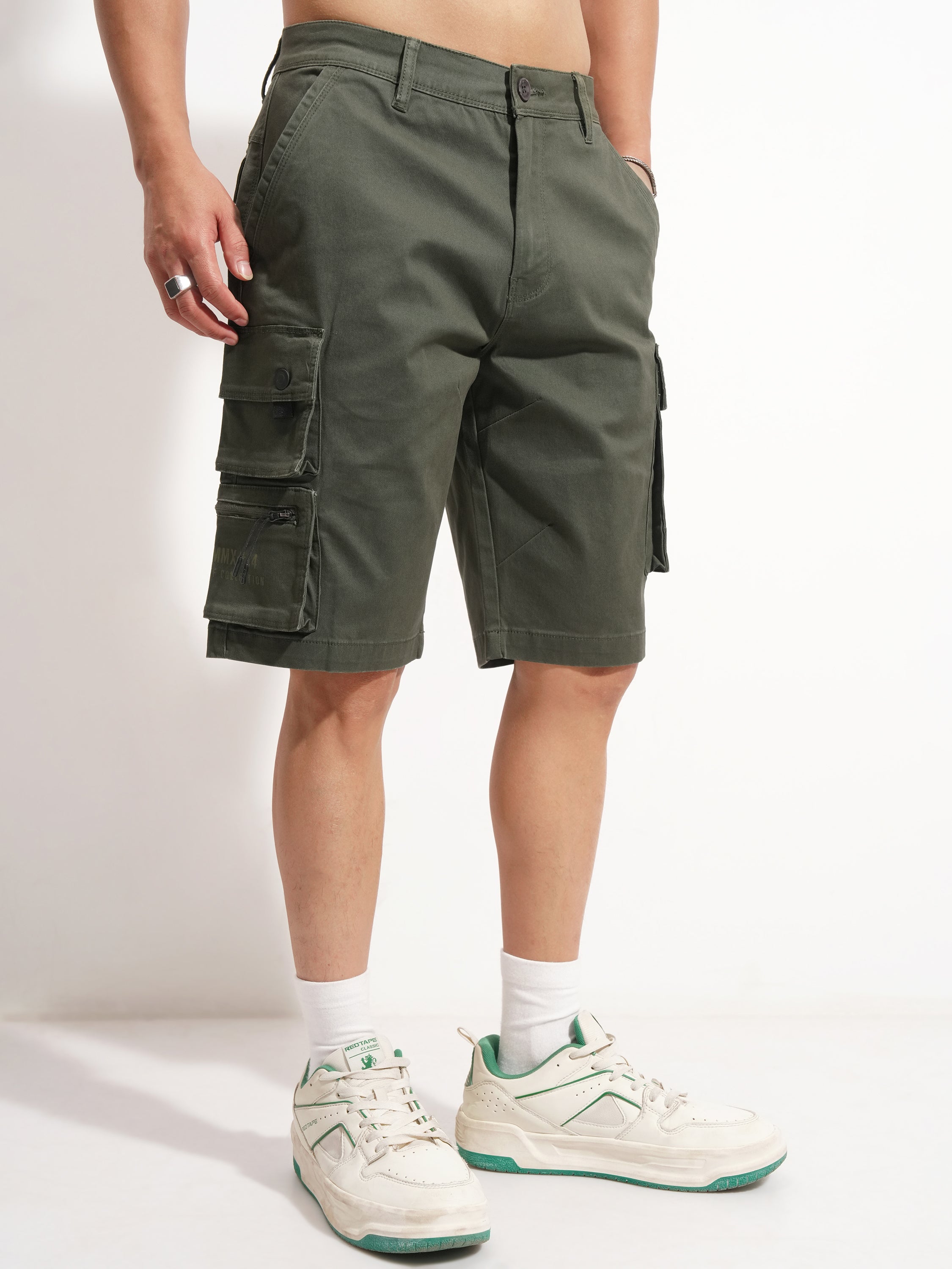 Highlander Men Green Regular Fit Cargo Shorts - Green - Image 6