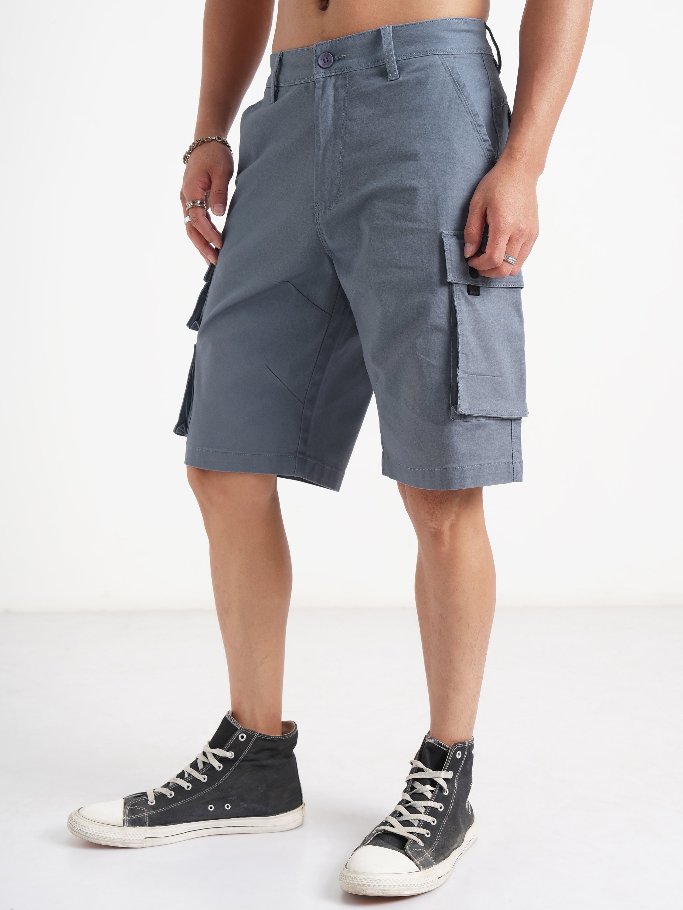 Highlander Men Grey Regular Fit Cargo Shorts - Grey - Image 4