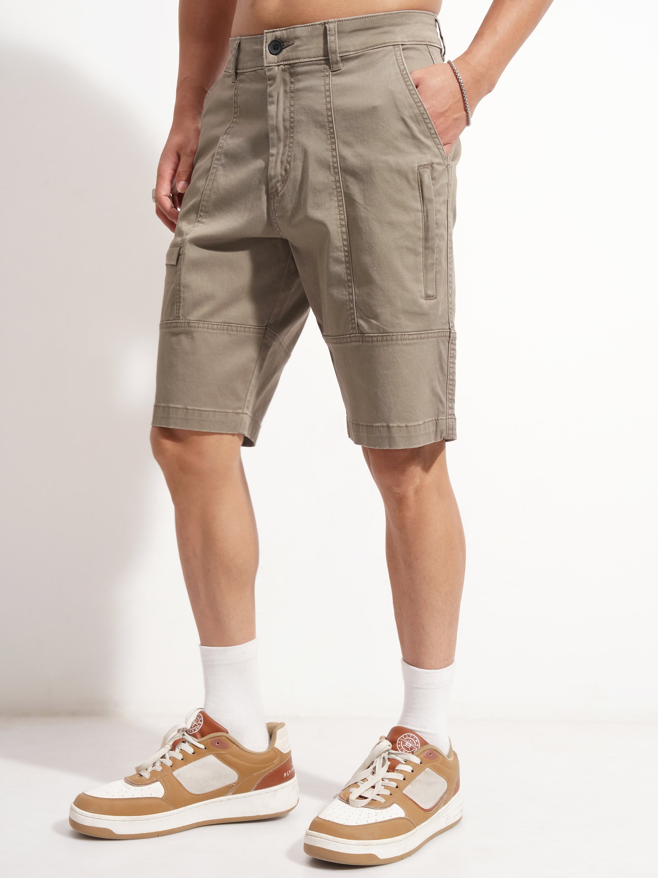 Highlander Men Grey Relaxed Fit Cargo Shorts - Grey - Image 4