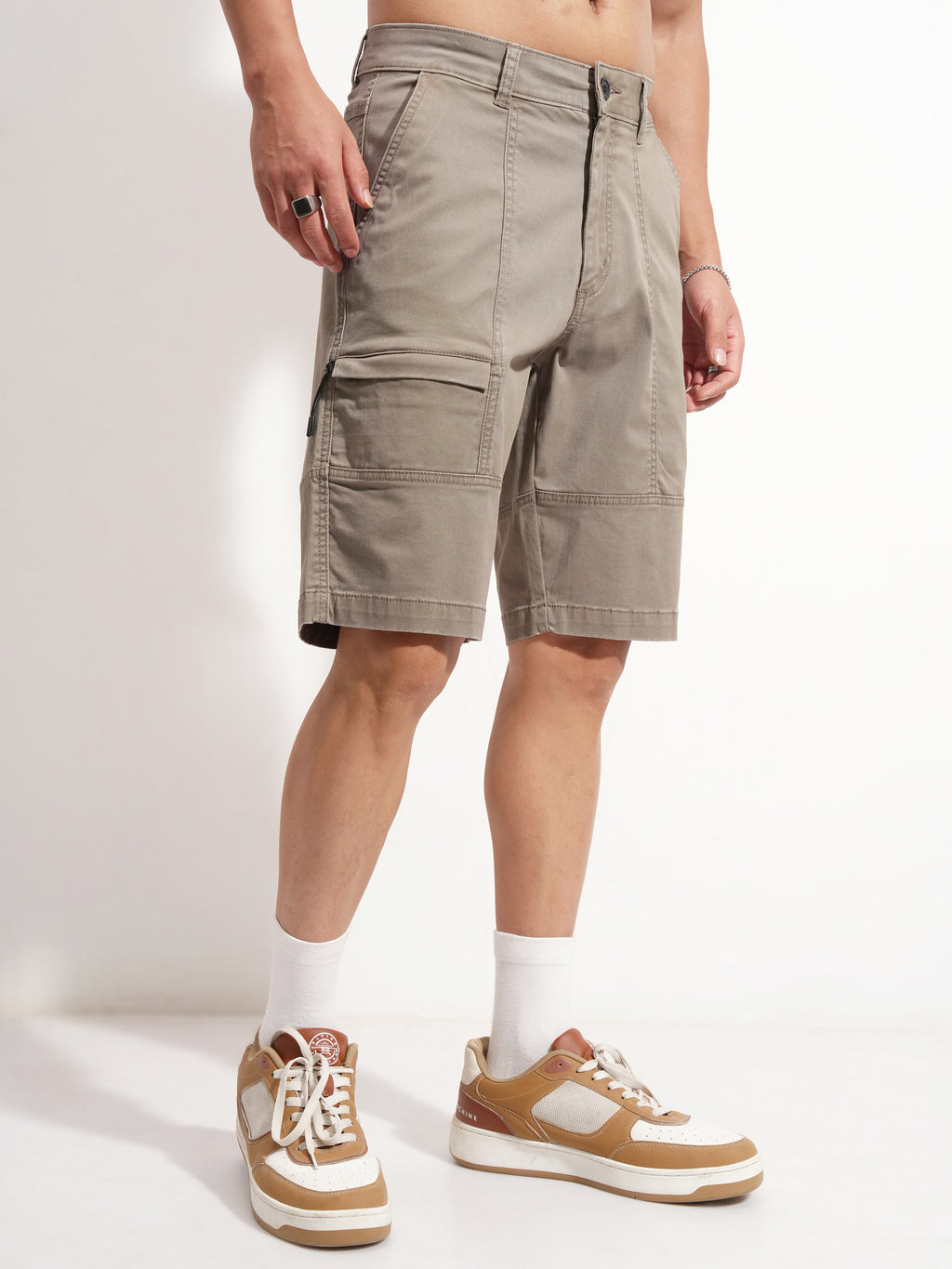 Highlander Men Grey Relaxed Fit Cargo Shorts - Grey - Image 6