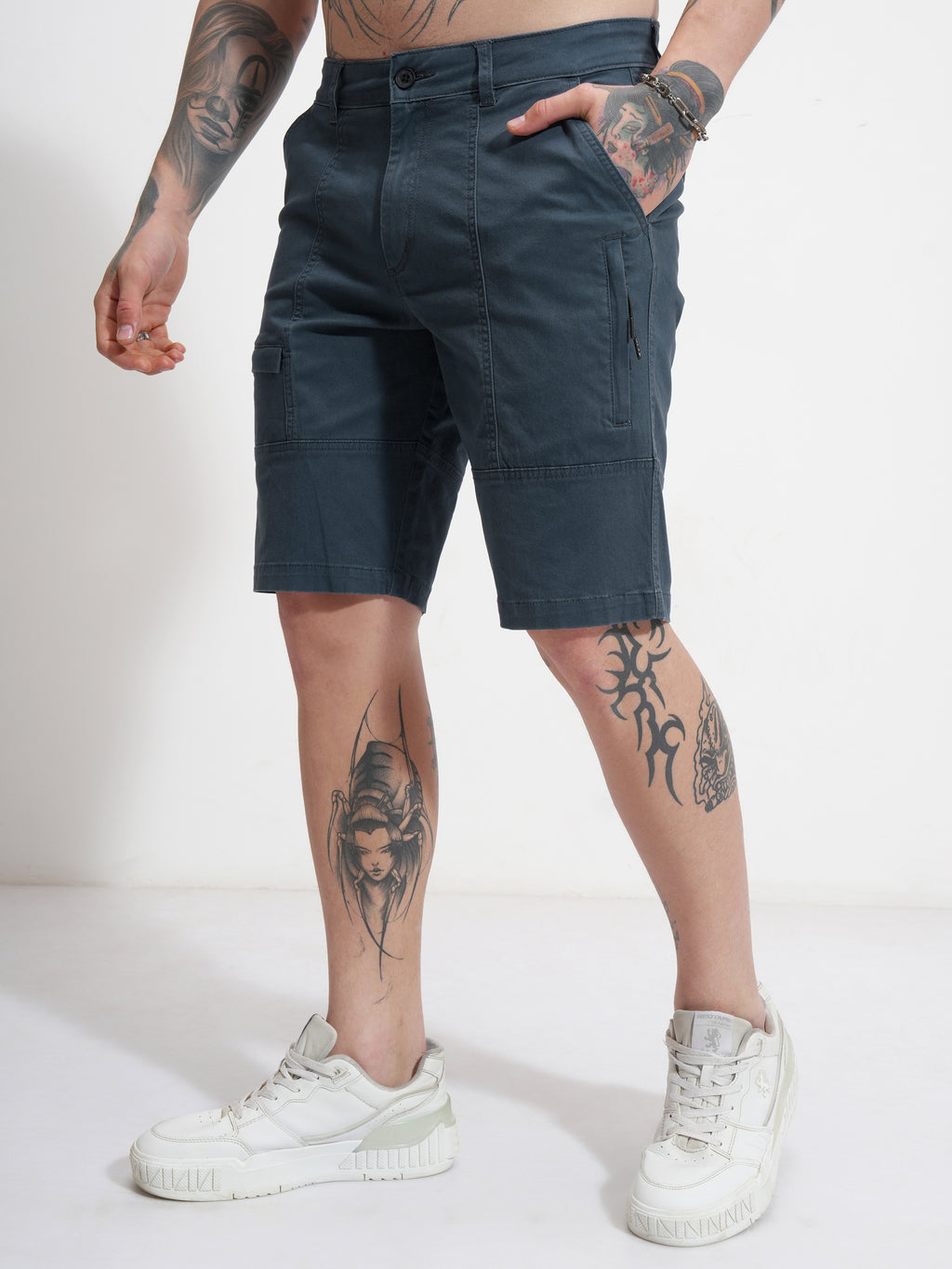 Highlander Men Blue Relaxed Fit Cargo Shorts - Blue - Image 4
