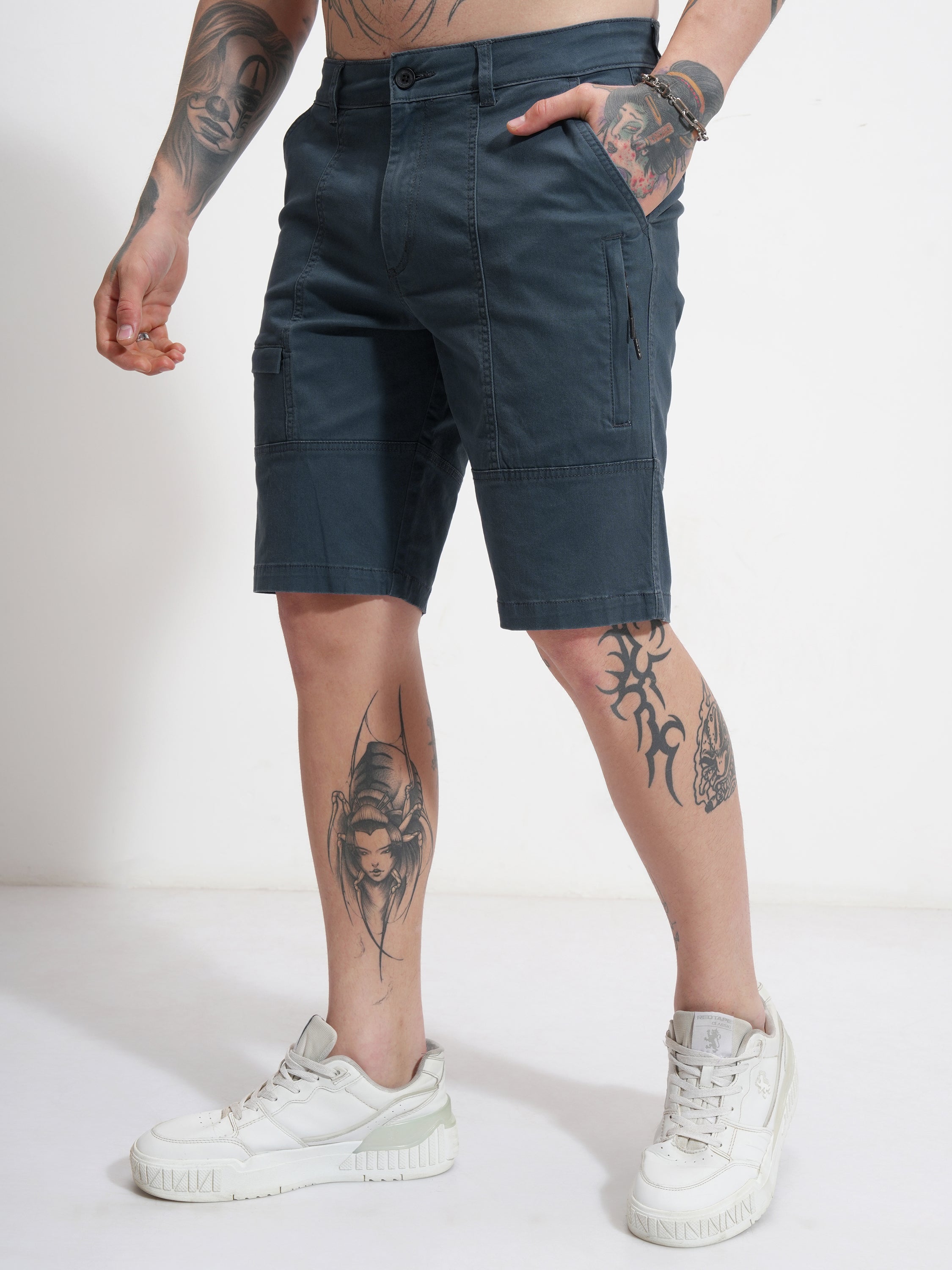 Highlander Men Blue Relaxed Fit Cargo Shorts - Blue - Image 4