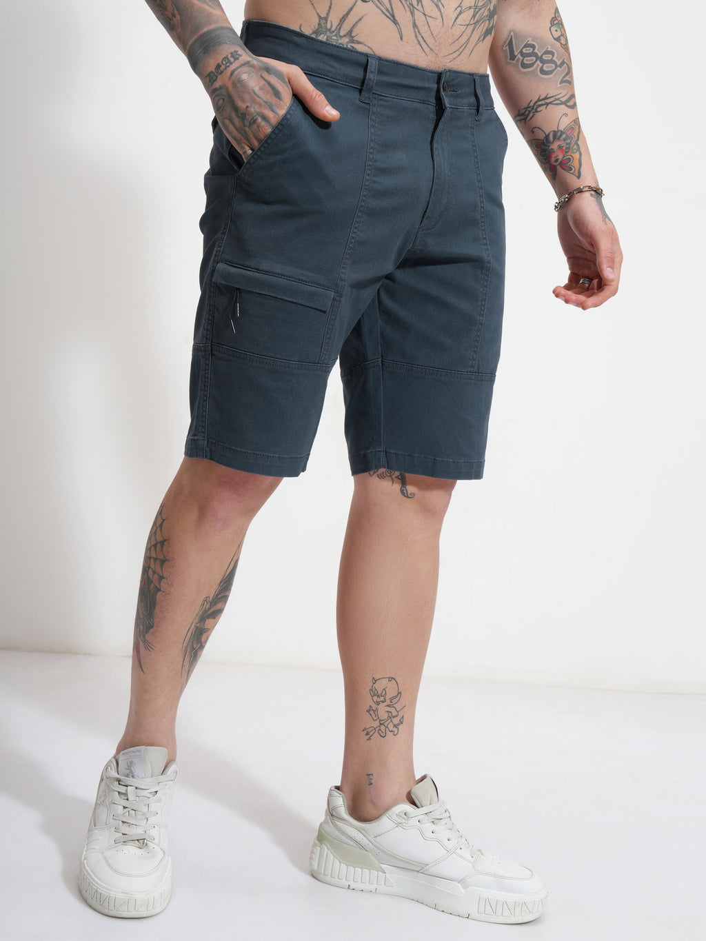 Highlander Men Blue Relaxed Fit Cargo Shorts - Blue - Image 6