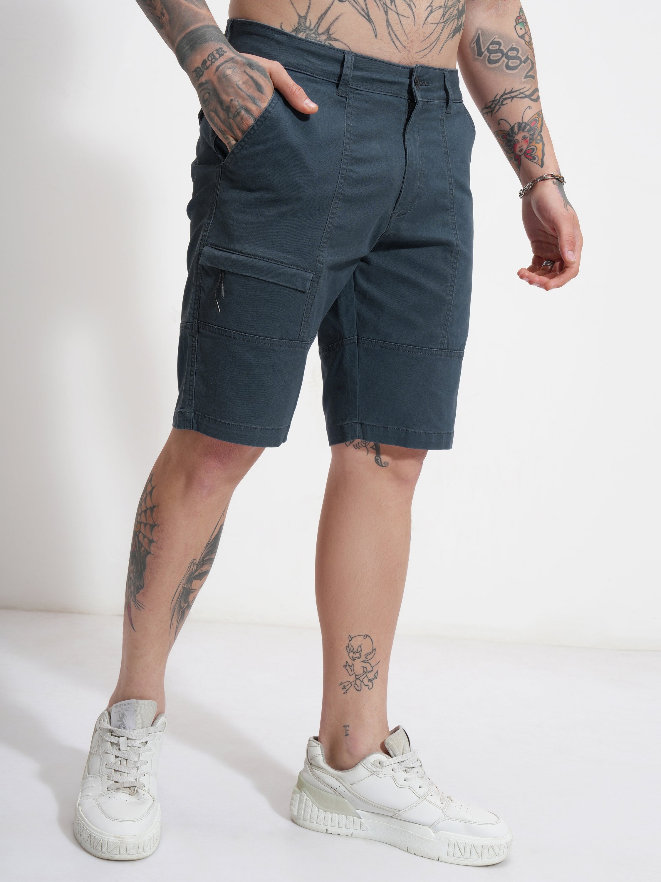 Highlander Men Blue Relaxed Fit Cargo Shorts - Blue - Image 6