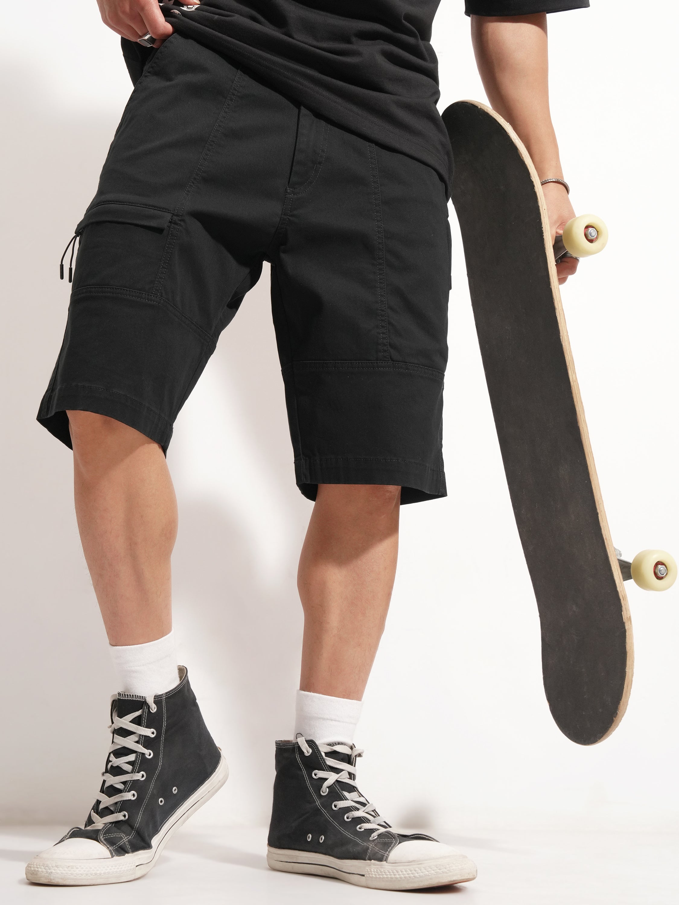 Highlander Men Black Regular Fit Cargo Shorts - Black - Image 1