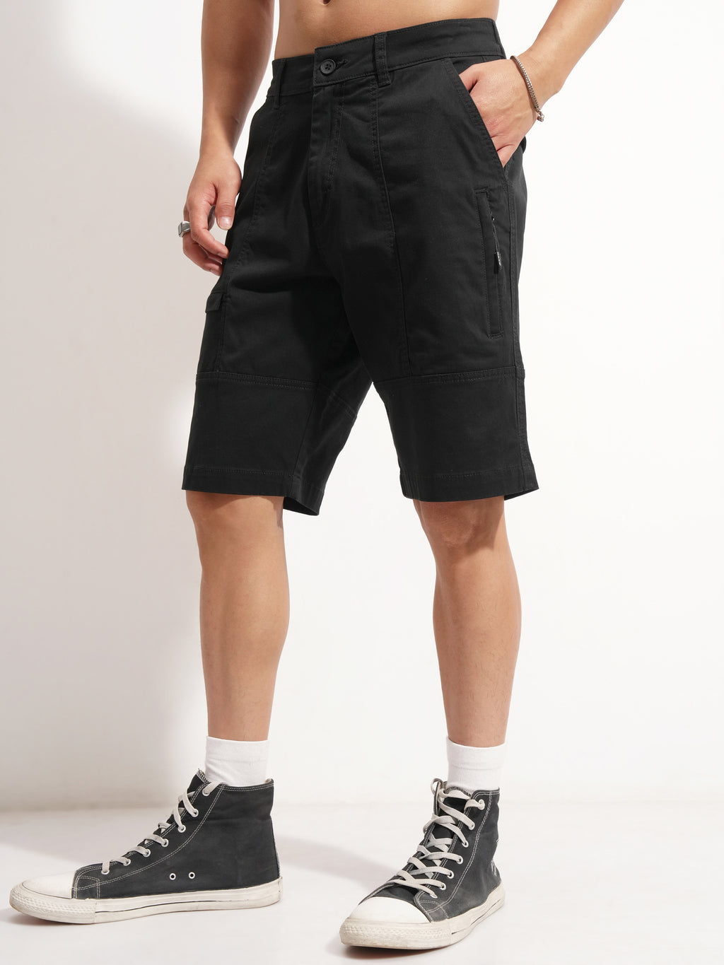Highlander Men Black Regular Fit Cargo Shorts - Black - Image 4