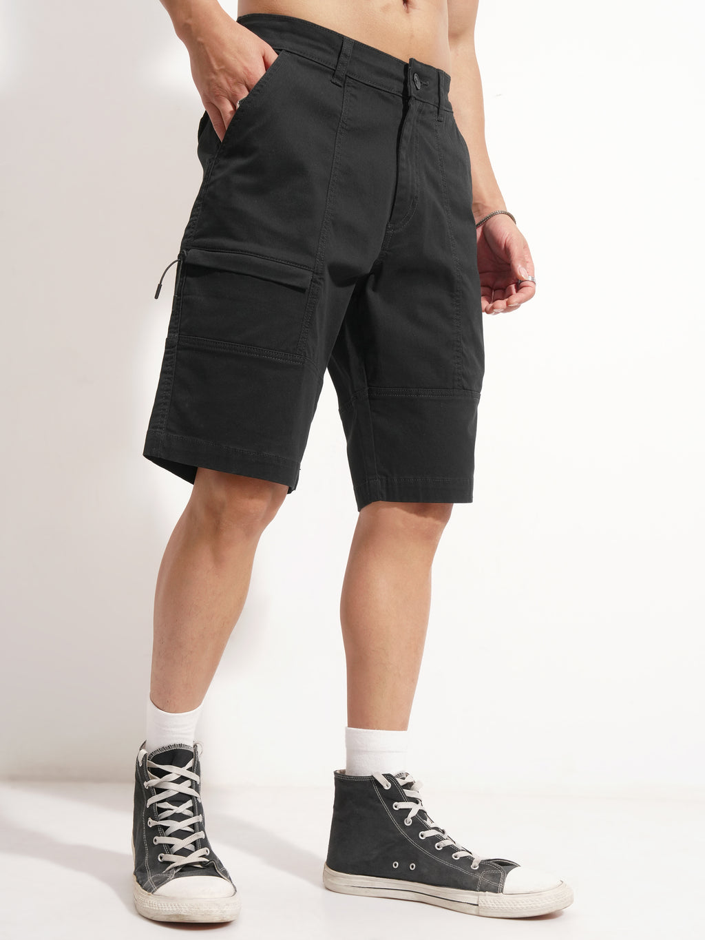 Highlander Men Black Regular Fit Cargo Shorts - Black - Image 6