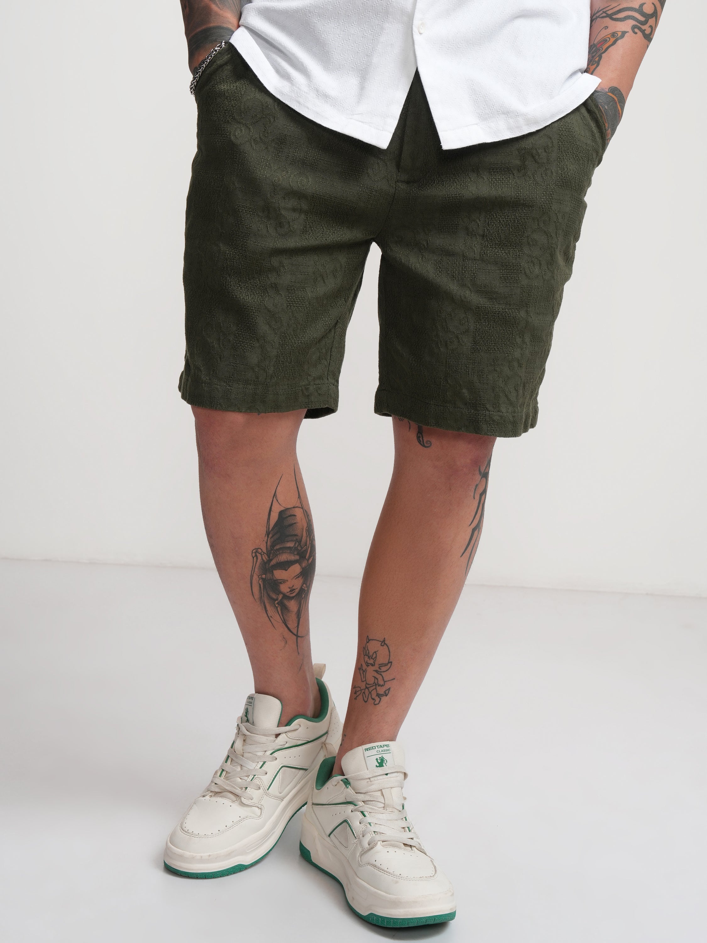 Highlander Men Olive Relaxed Fit Shorts - Olive - Image 1