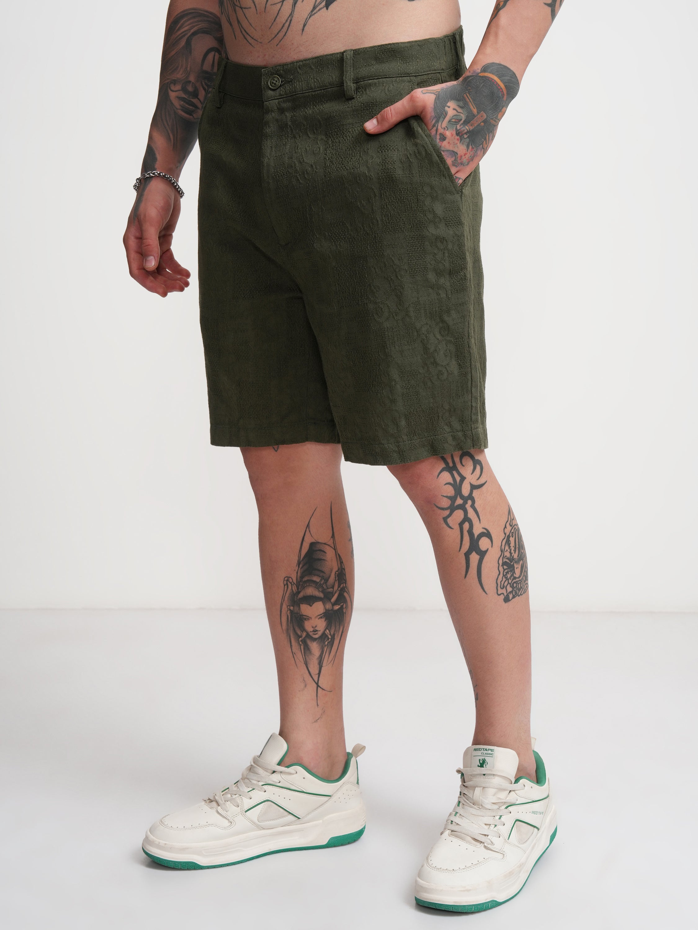 Highlander Men Olive Relaxed Fit Shorts - Olive - Image 4