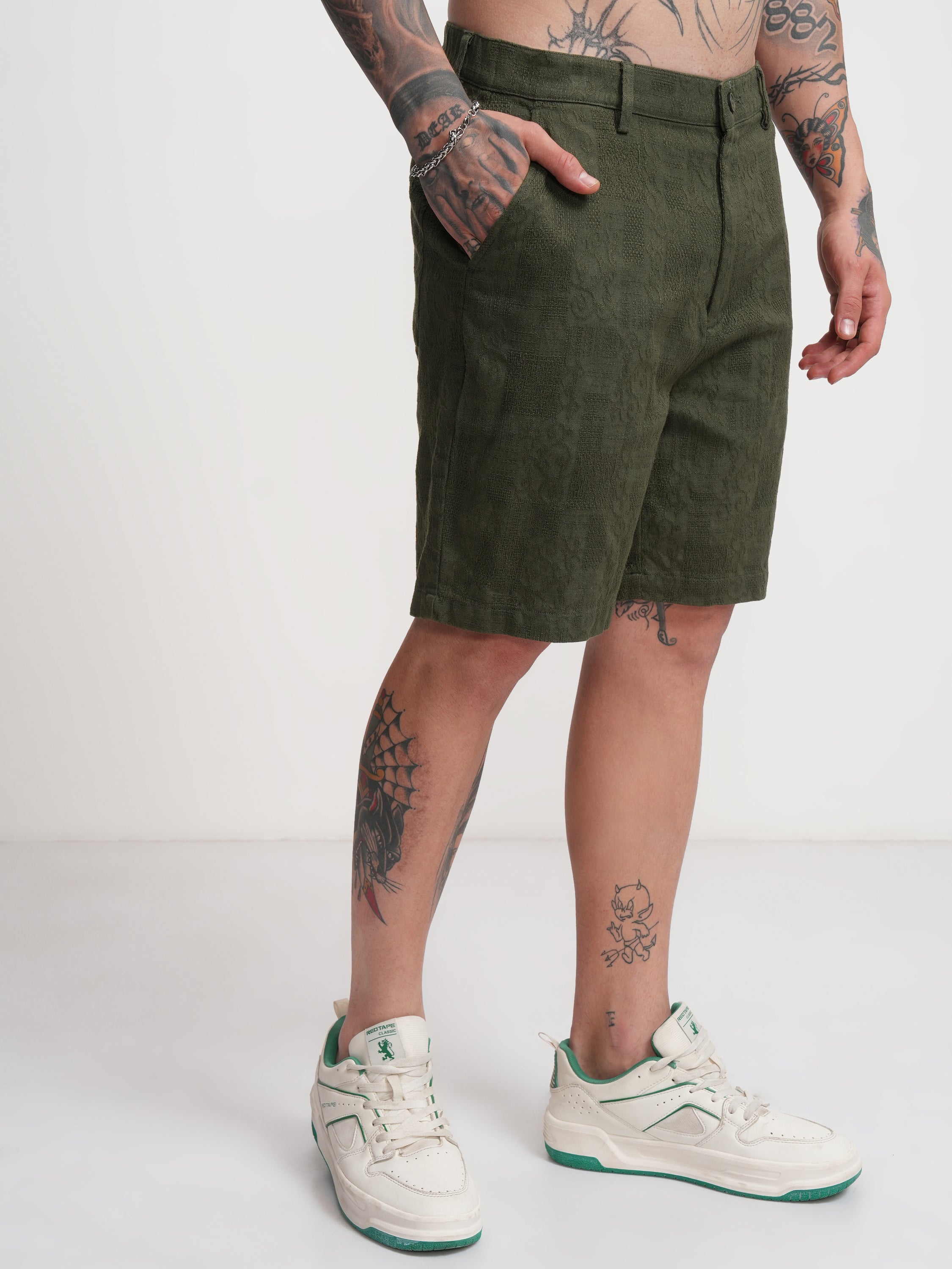 Highlander Men Olive Relaxed Fit Shorts - Olive - Image 6