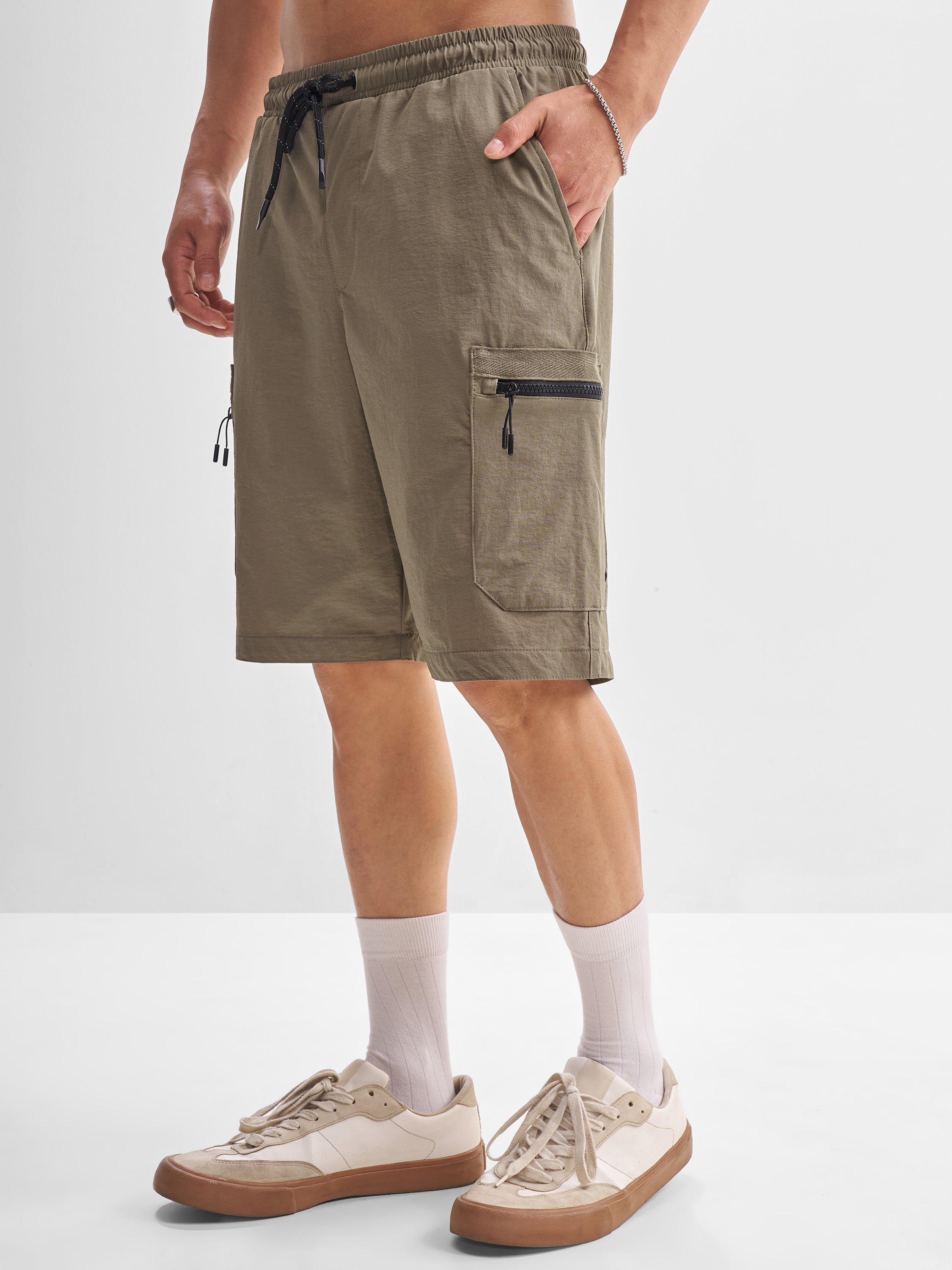 Highlander Men Brown Slim Fit Cargo Shorts - Brown - Image 4