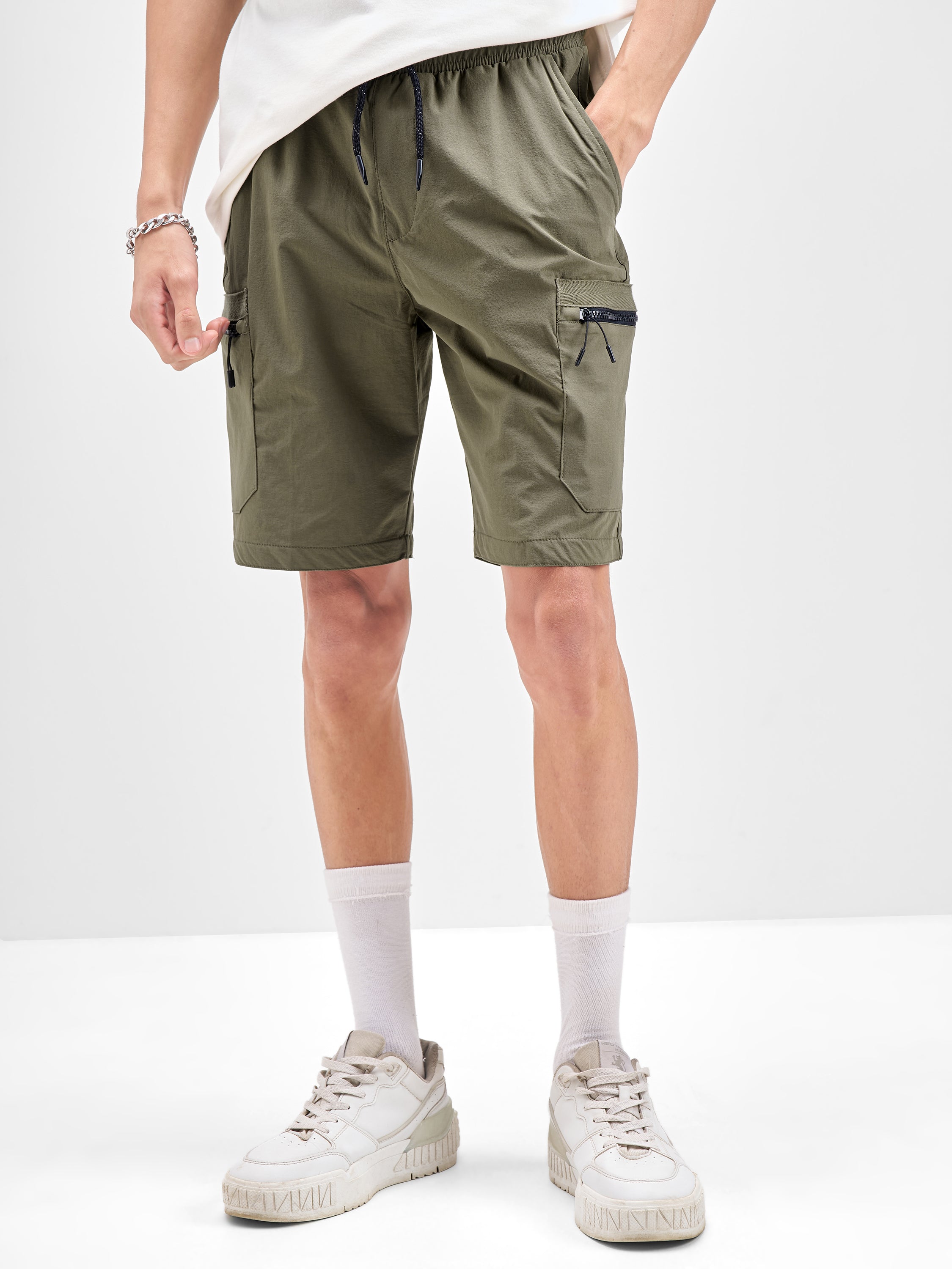 Highlander Men Olive Regular Fit Cargo Shorts - Olive - Image 1
