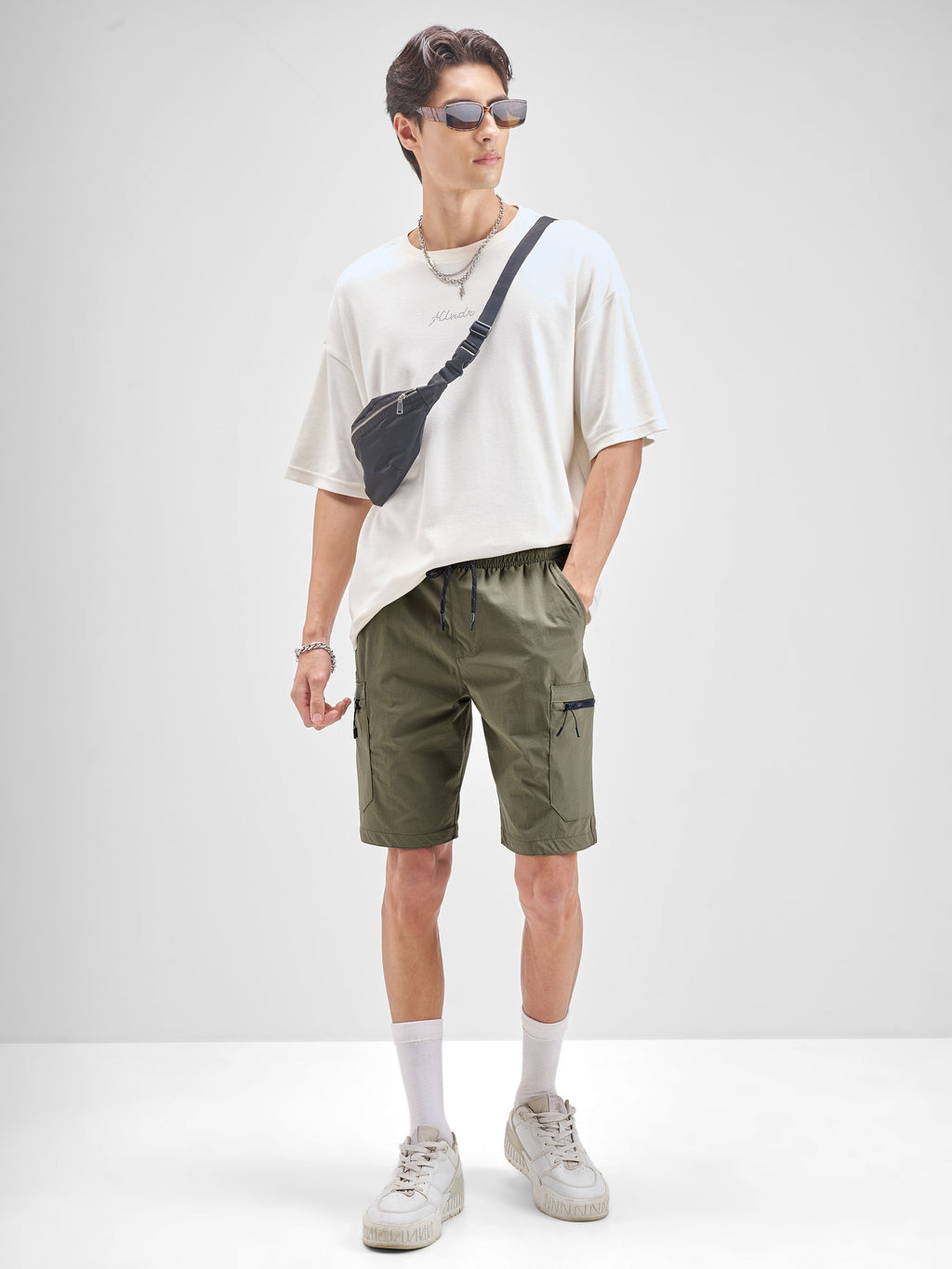 Highlander Men Olive Regular Fit Cargo Shorts - Olive - Image 2
