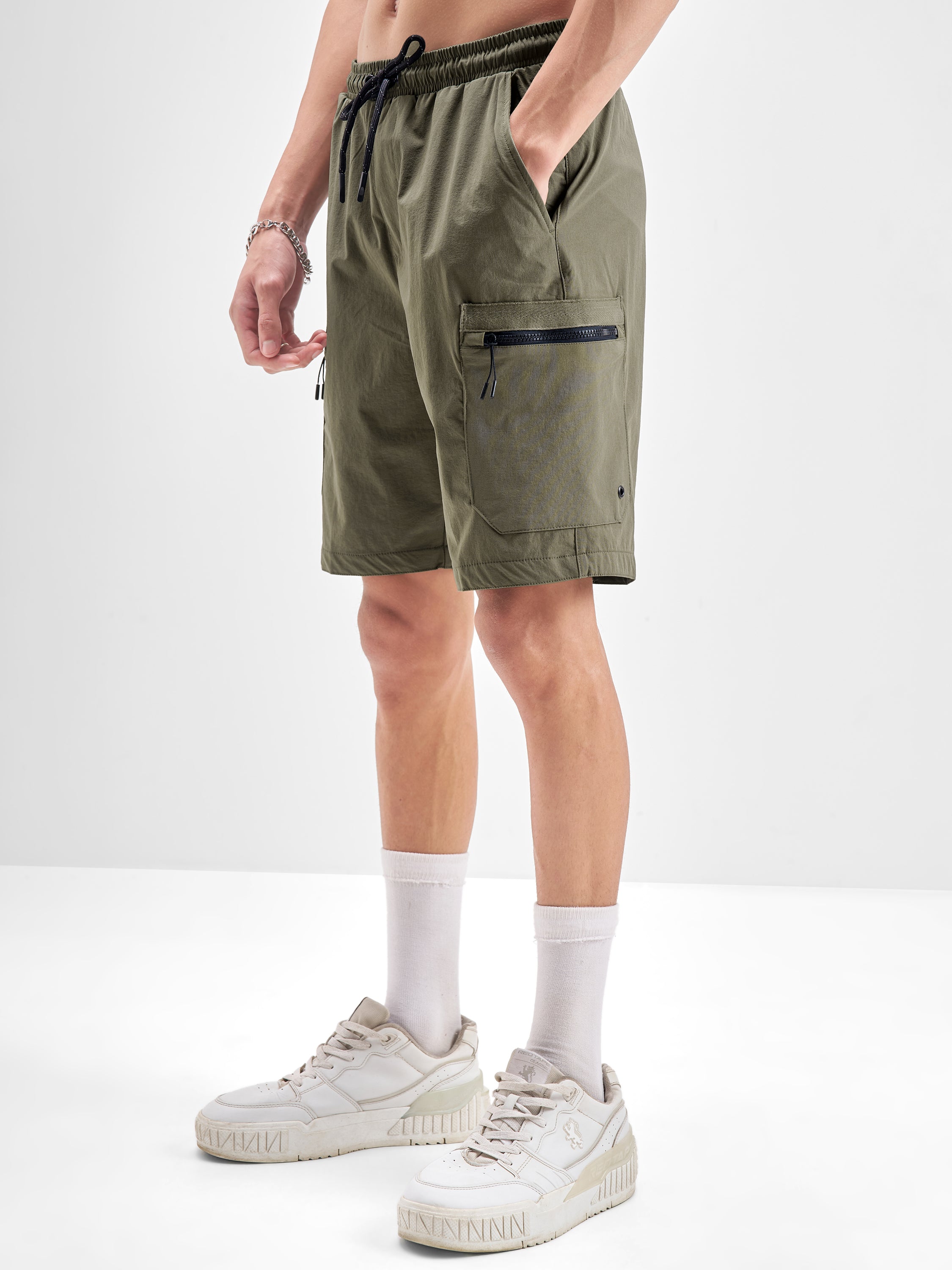 Highlander Men Olive Regular Fit Cargo Shorts - Olive - Image 4