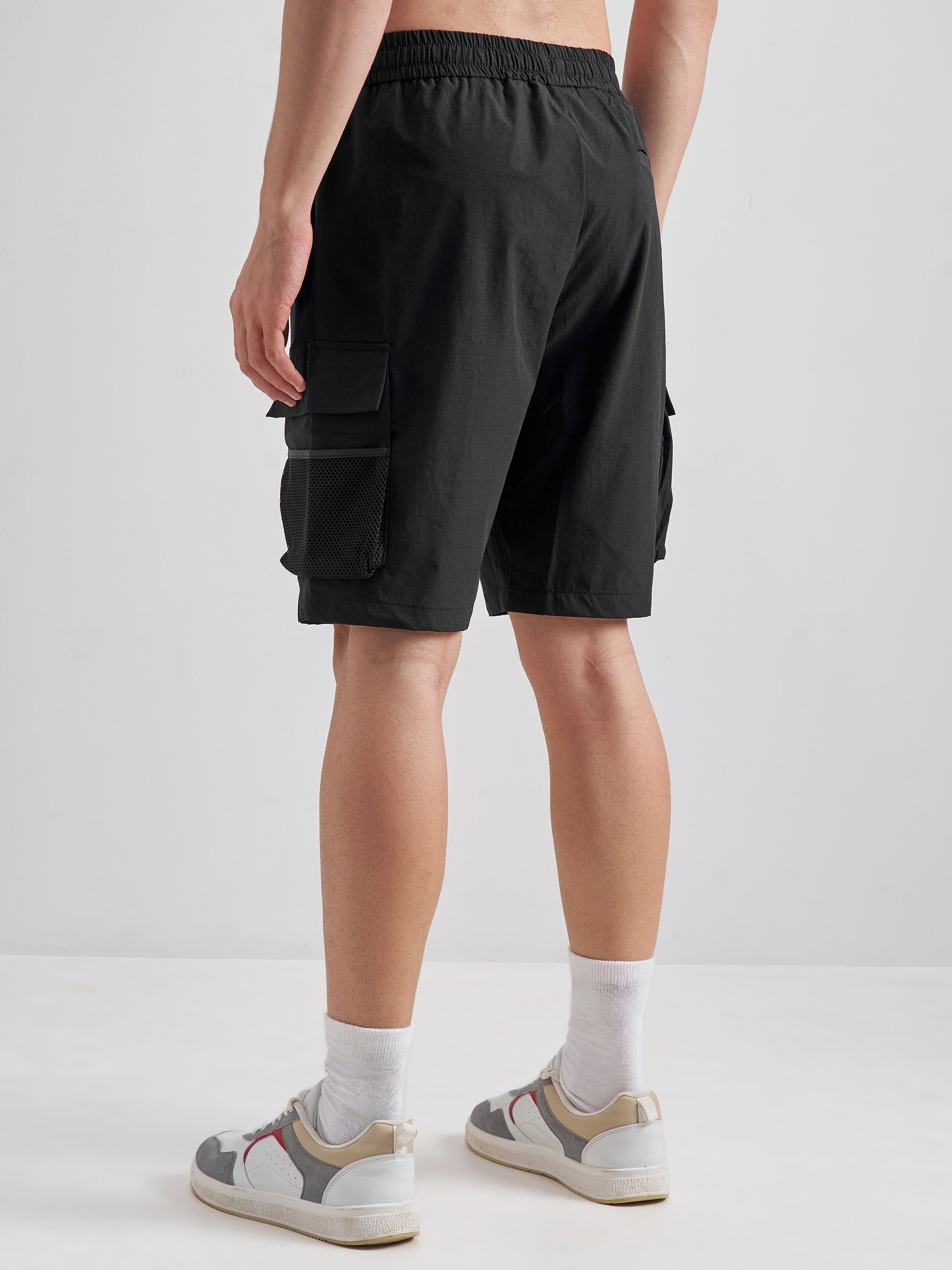 Highlander Men Black Slim Fit Cargo Shorts - Black - Image 3