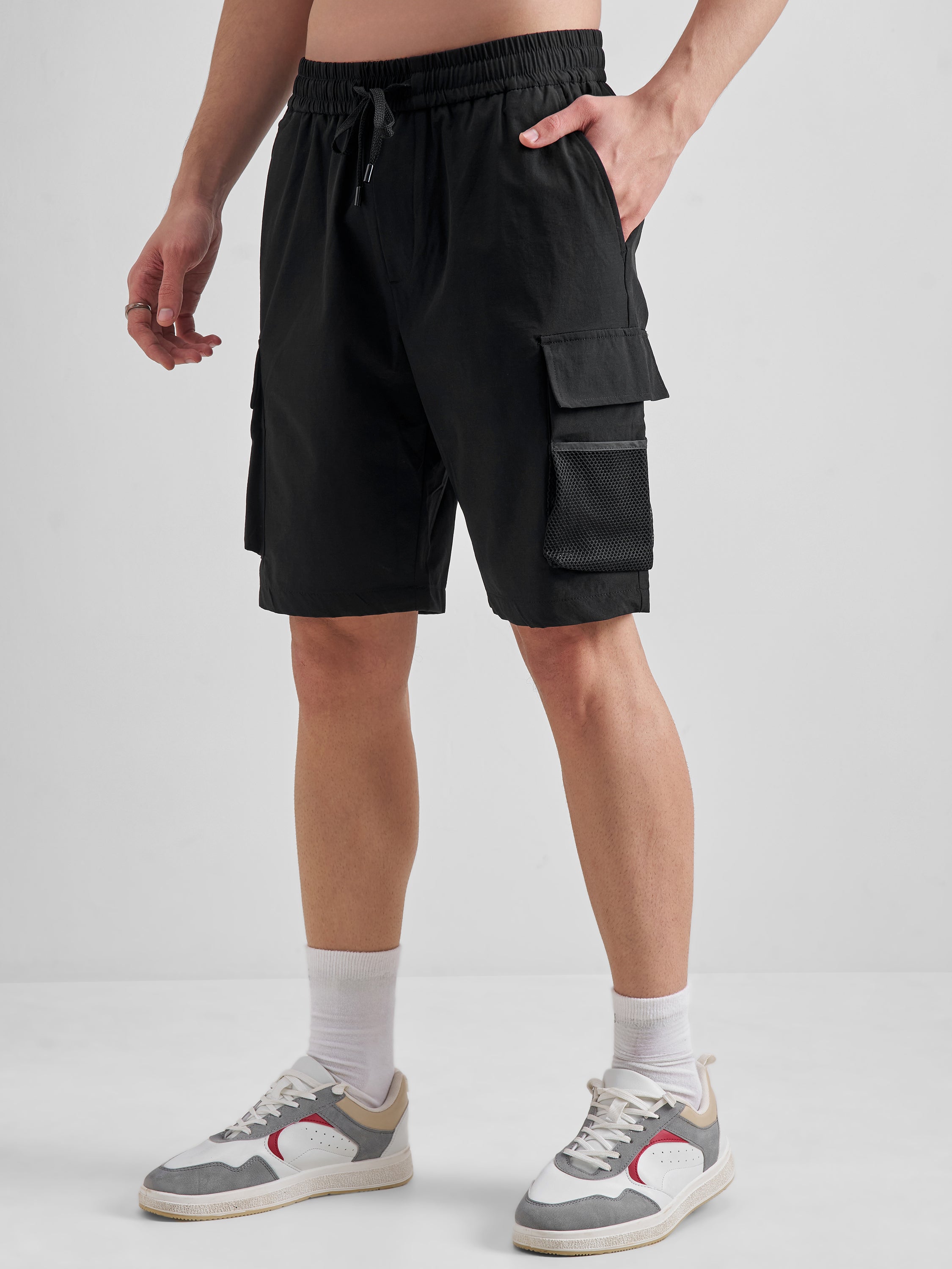 Highlander Men Black Slim Fit Cargo Shorts - Black - Image 4