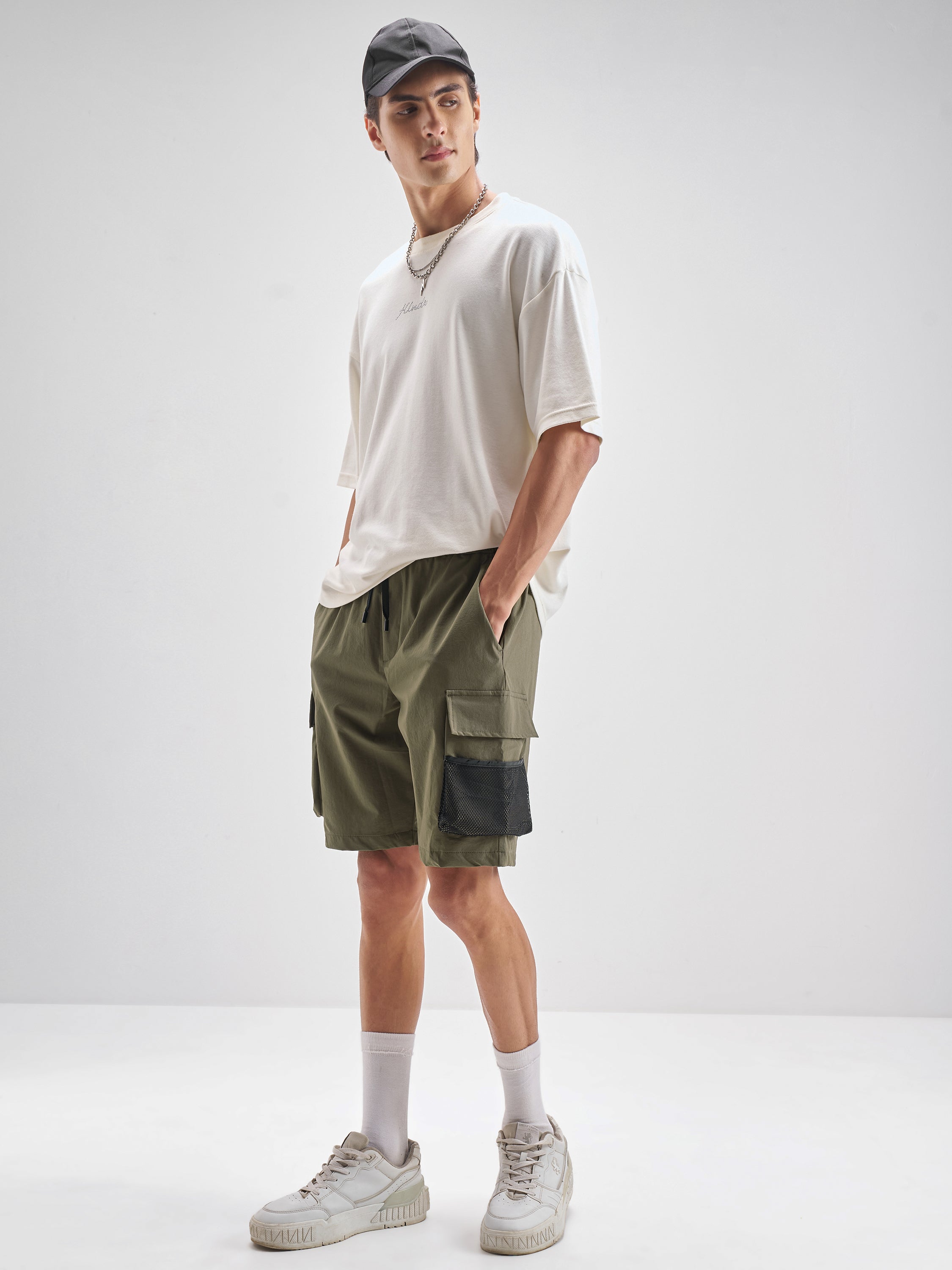 Highlander Men Olive Regular Fit Cargo Shorts - Olive - Image 2