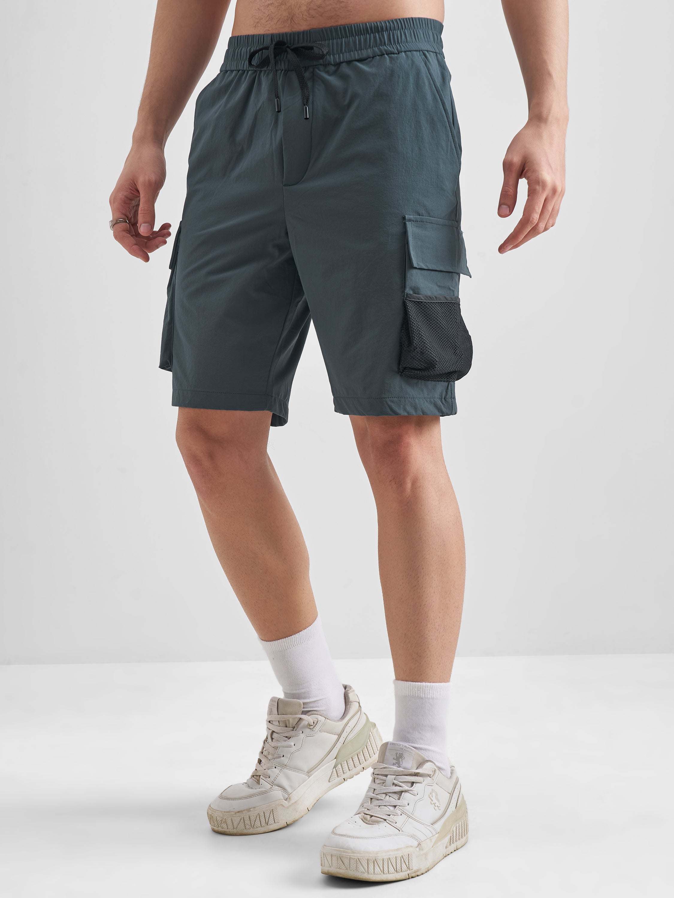 Highlander Men Blue Slim Fit Cargo Shorts - Blue - Image 4