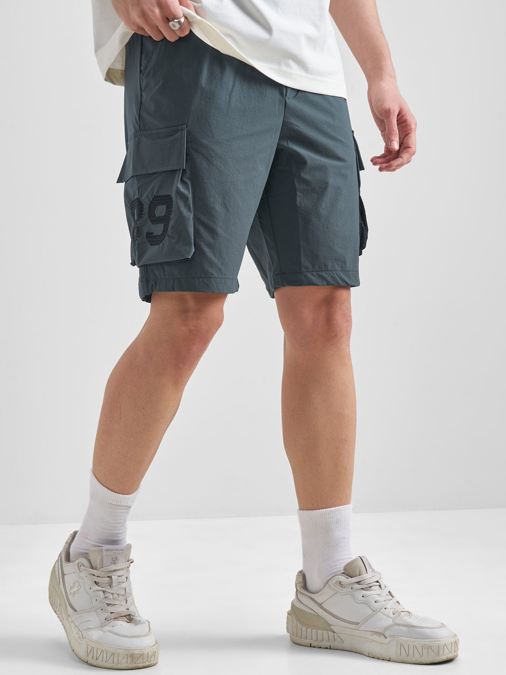 Highlander Men Blue Slim Fit Cargo Shorts - Blue - Image 6