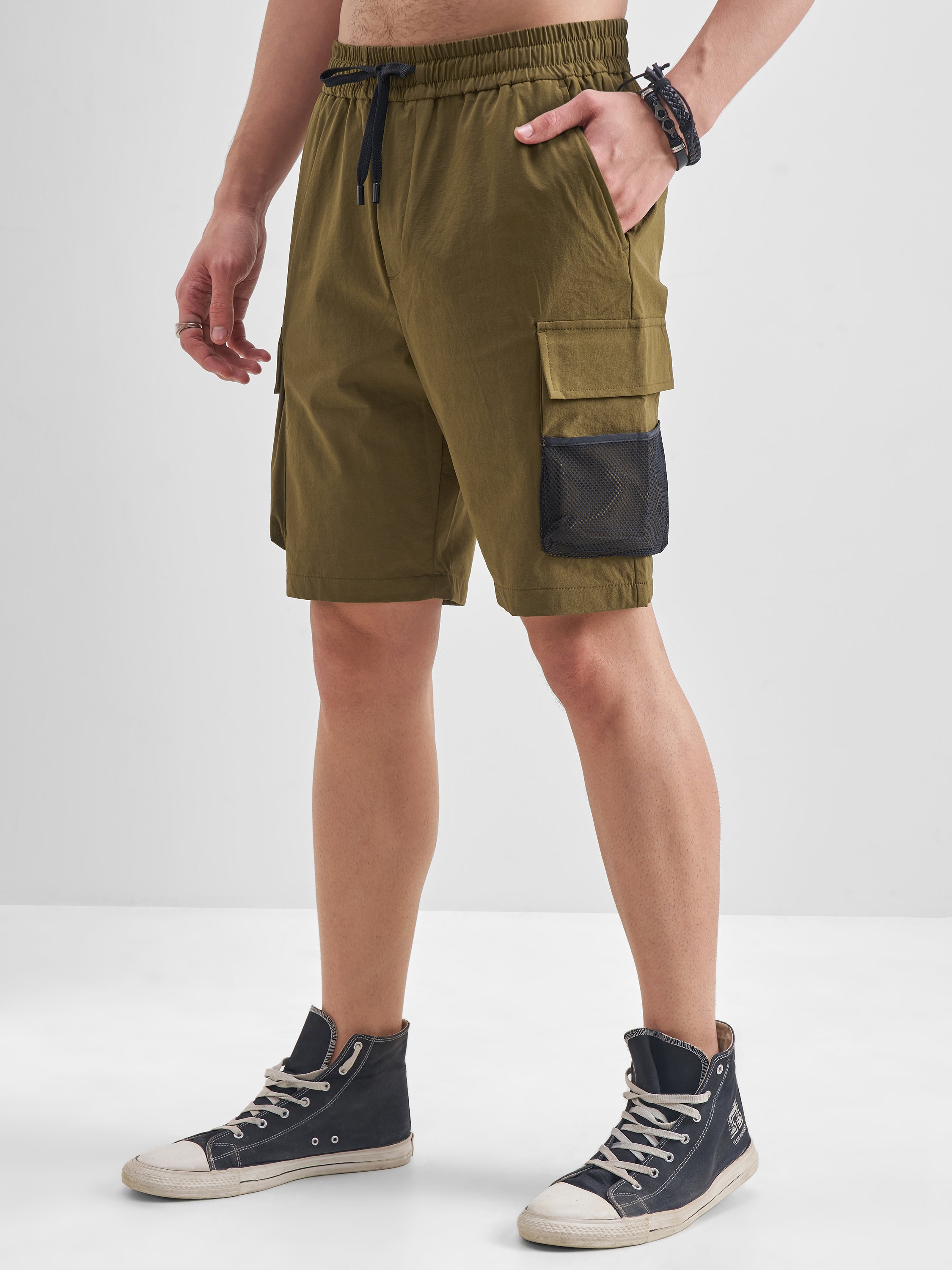Highlander Men Brown Slim Fit Cargo Shorts - Brown - Image 4
