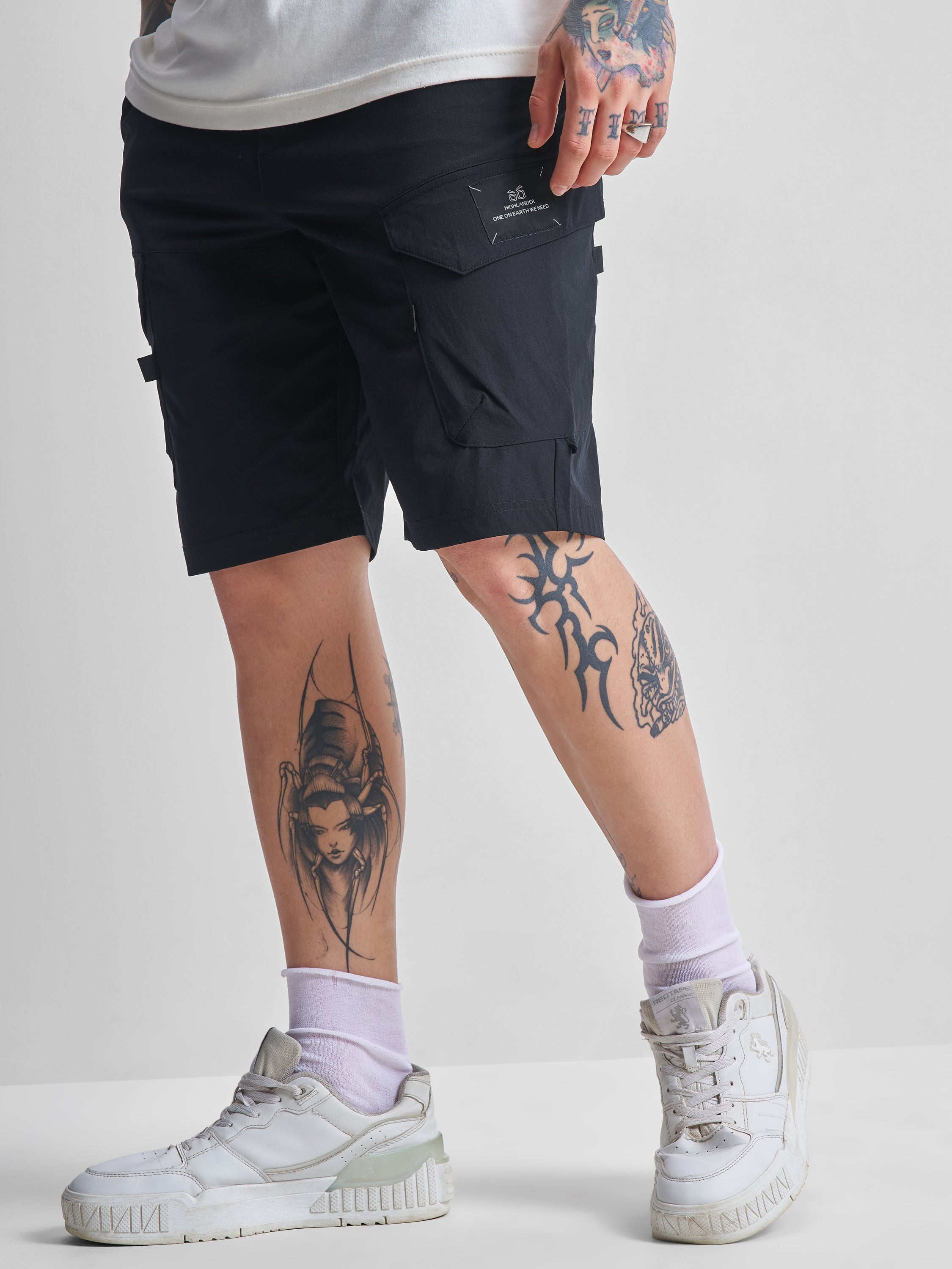 Highlander Men Black Slim Fit Cargo Shorts - Black - Image 1