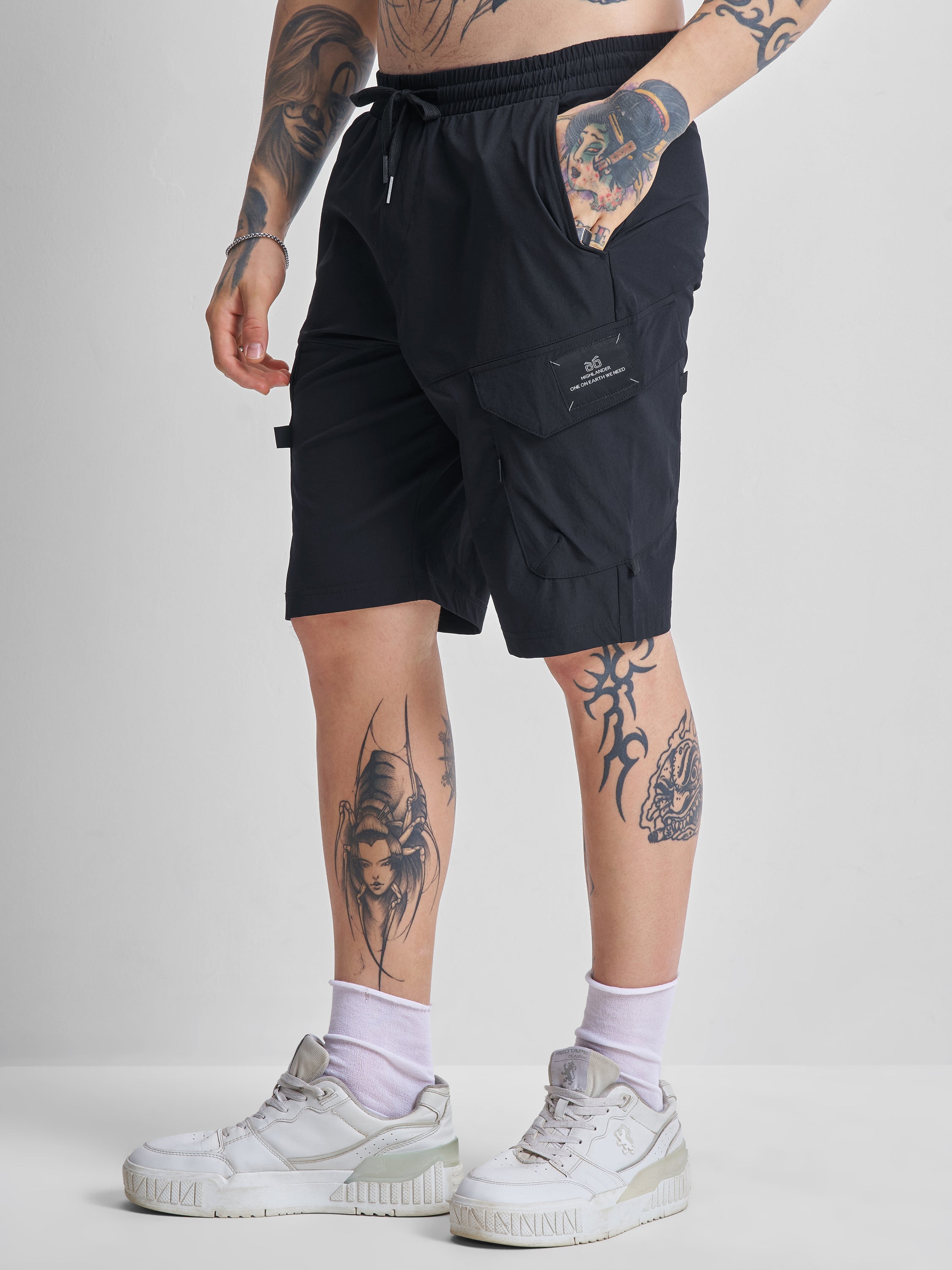 Highlander Men Black Slim Fit Cargo Shorts - Black - Image 4