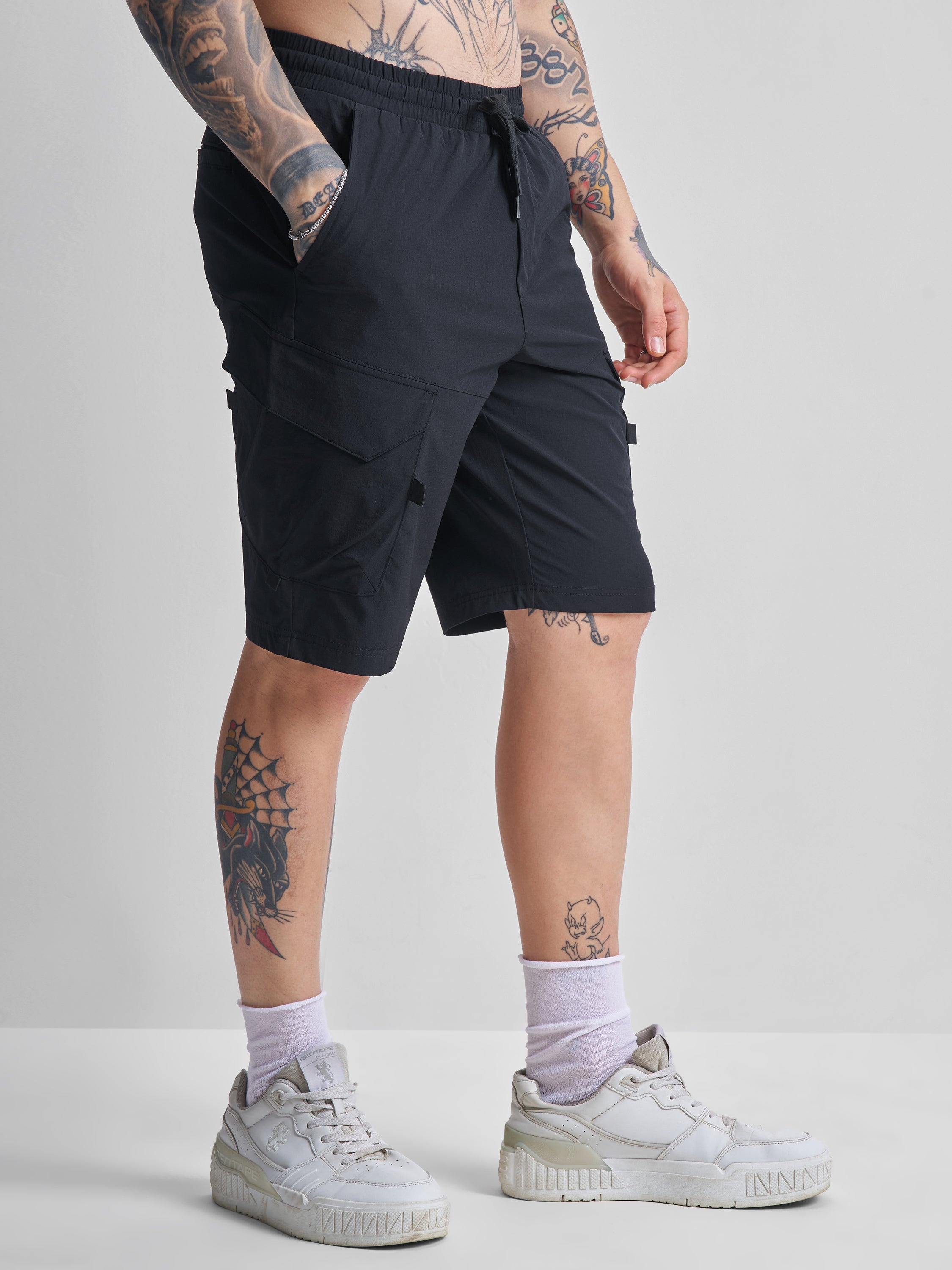 Highlander Men Black Slim Fit Cargo Shorts - Black - Image 6