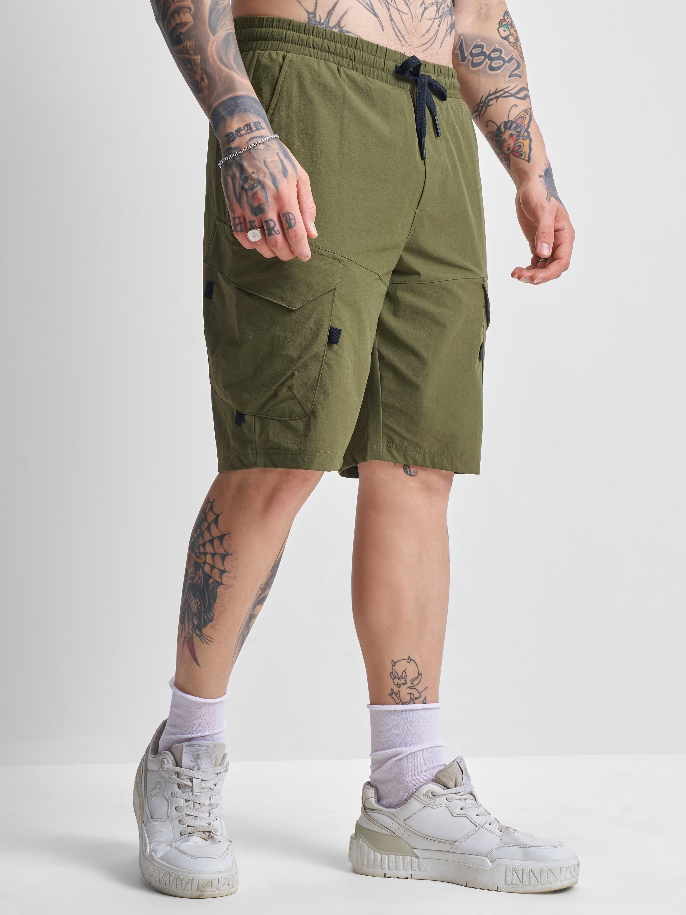 Highlander Men Green Slim Fit Cargo Shorts - Green - Image 6