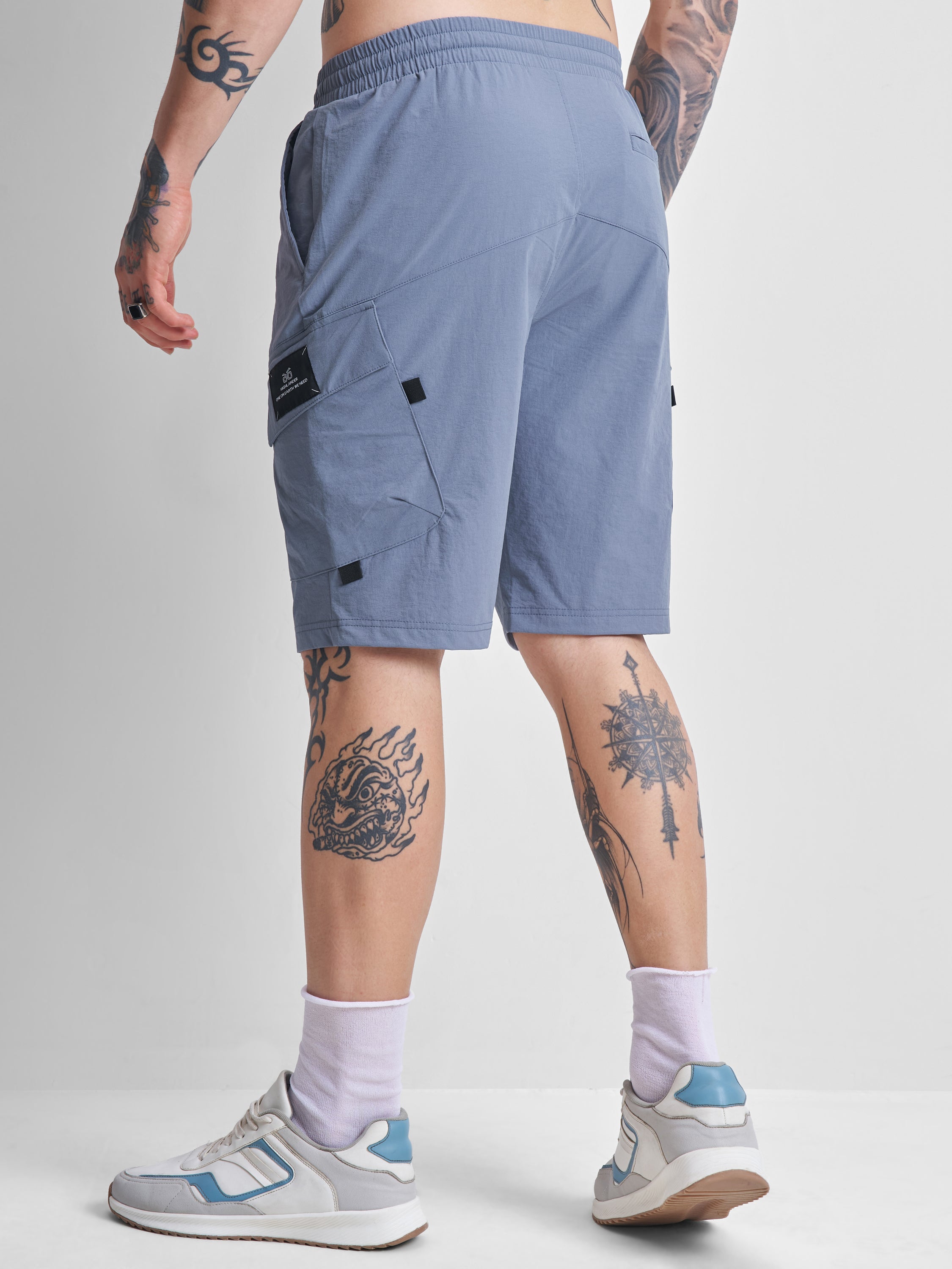 Highlander Men Blue Slim Fit Cargo Shorts - Blue - Image 3