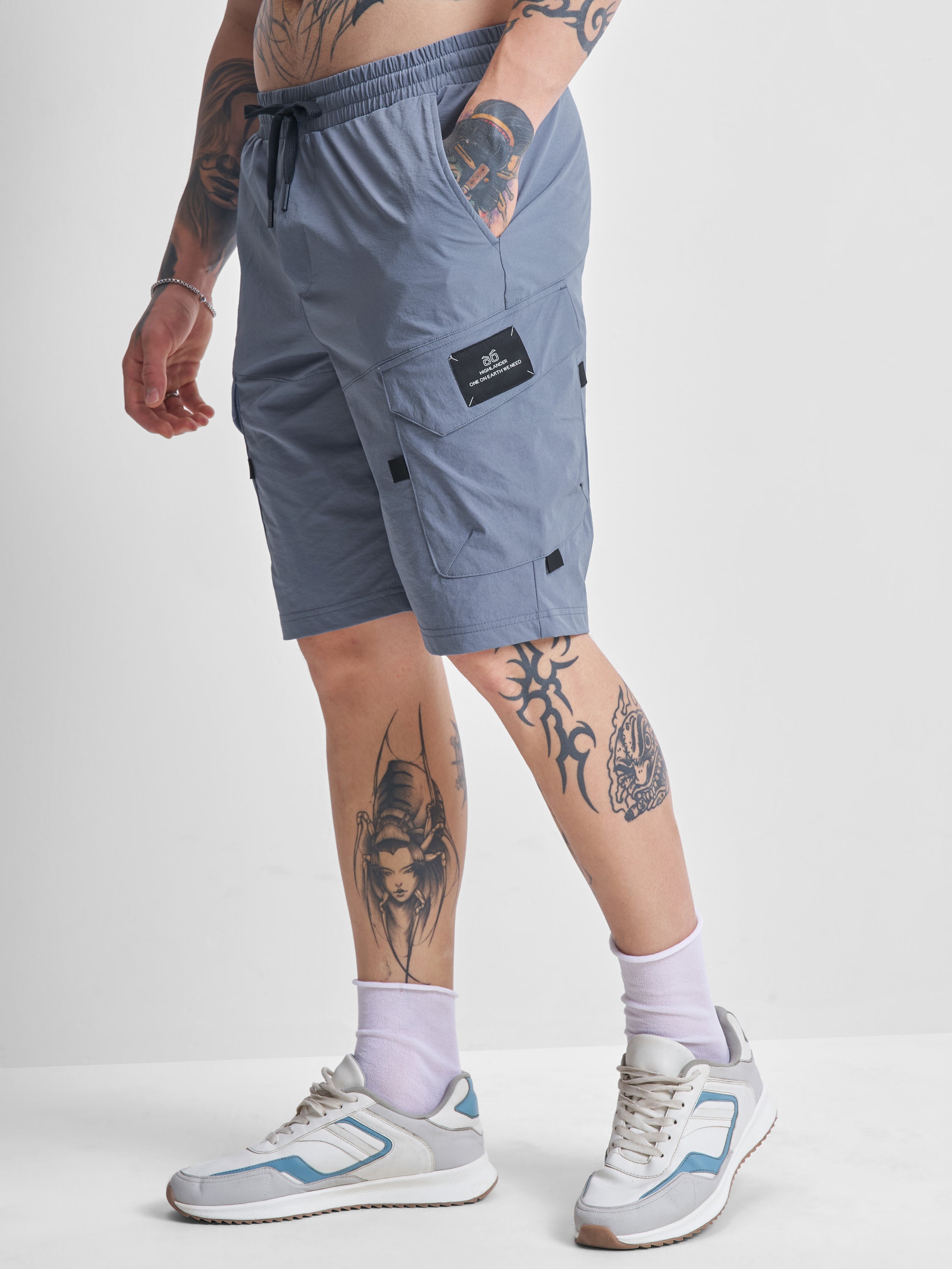 Highlander Men Blue Slim Fit Cargo Shorts - Blue - Image 4