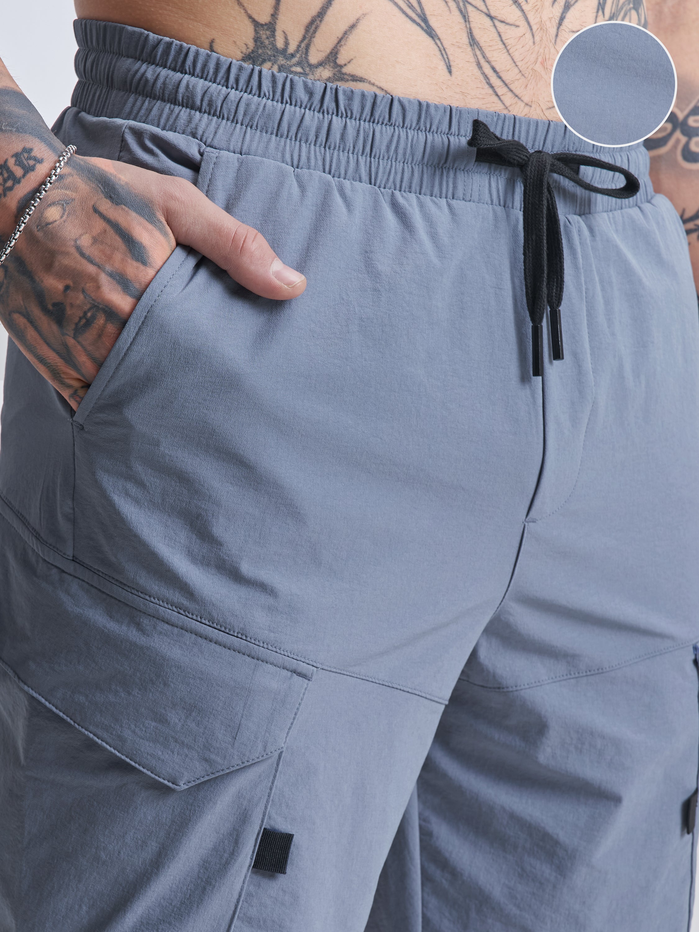 Highlander Men Blue Slim Fit Cargo Shorts - Blue - Image 5