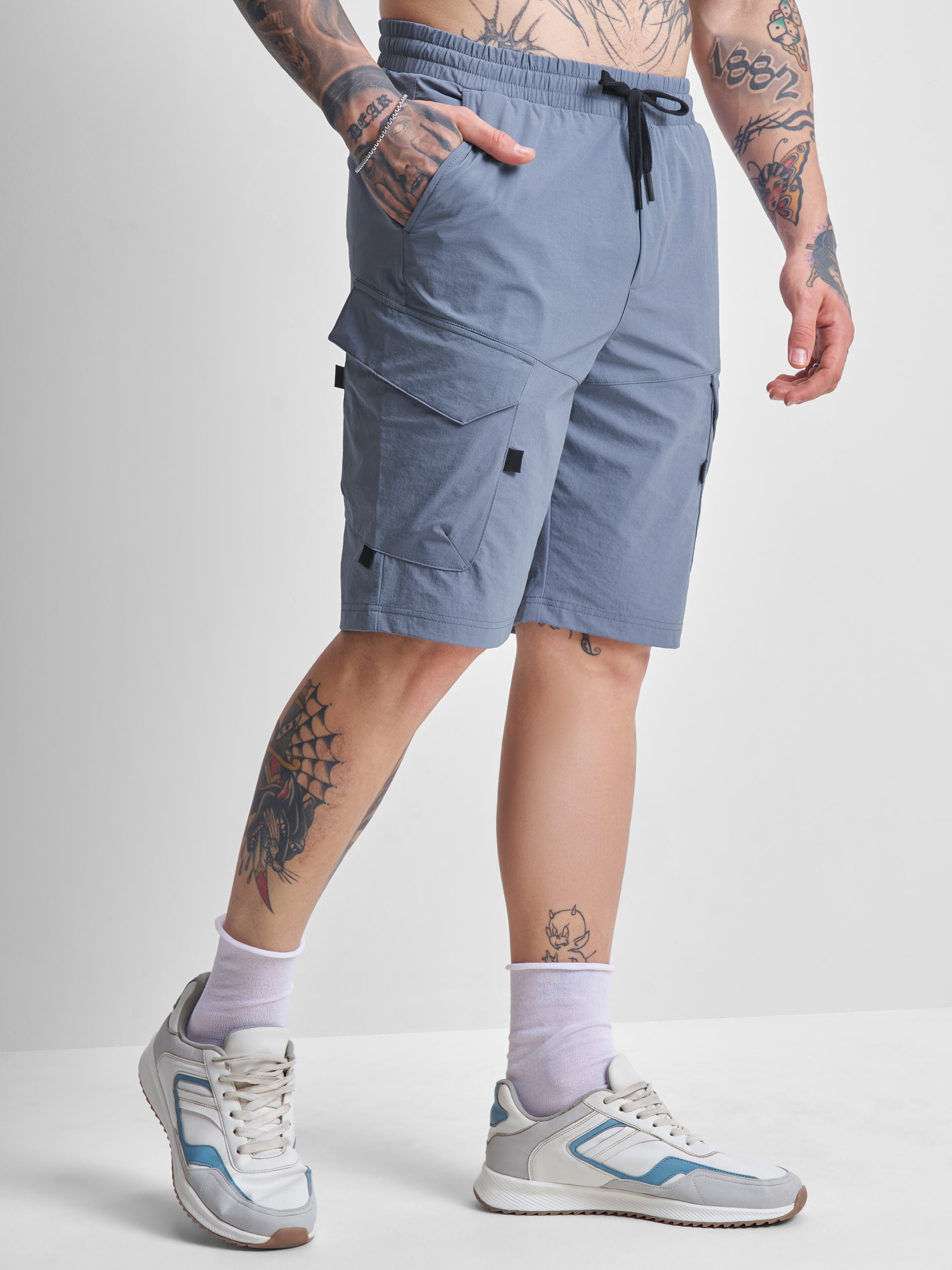 Highlander Men Blue Slim Fit Cargo Shorts - Blue - Image 6