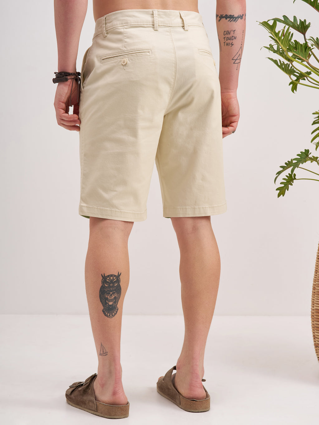 Highlander Men Cream Slim Fit Chino Shorts - Cream - Image 3