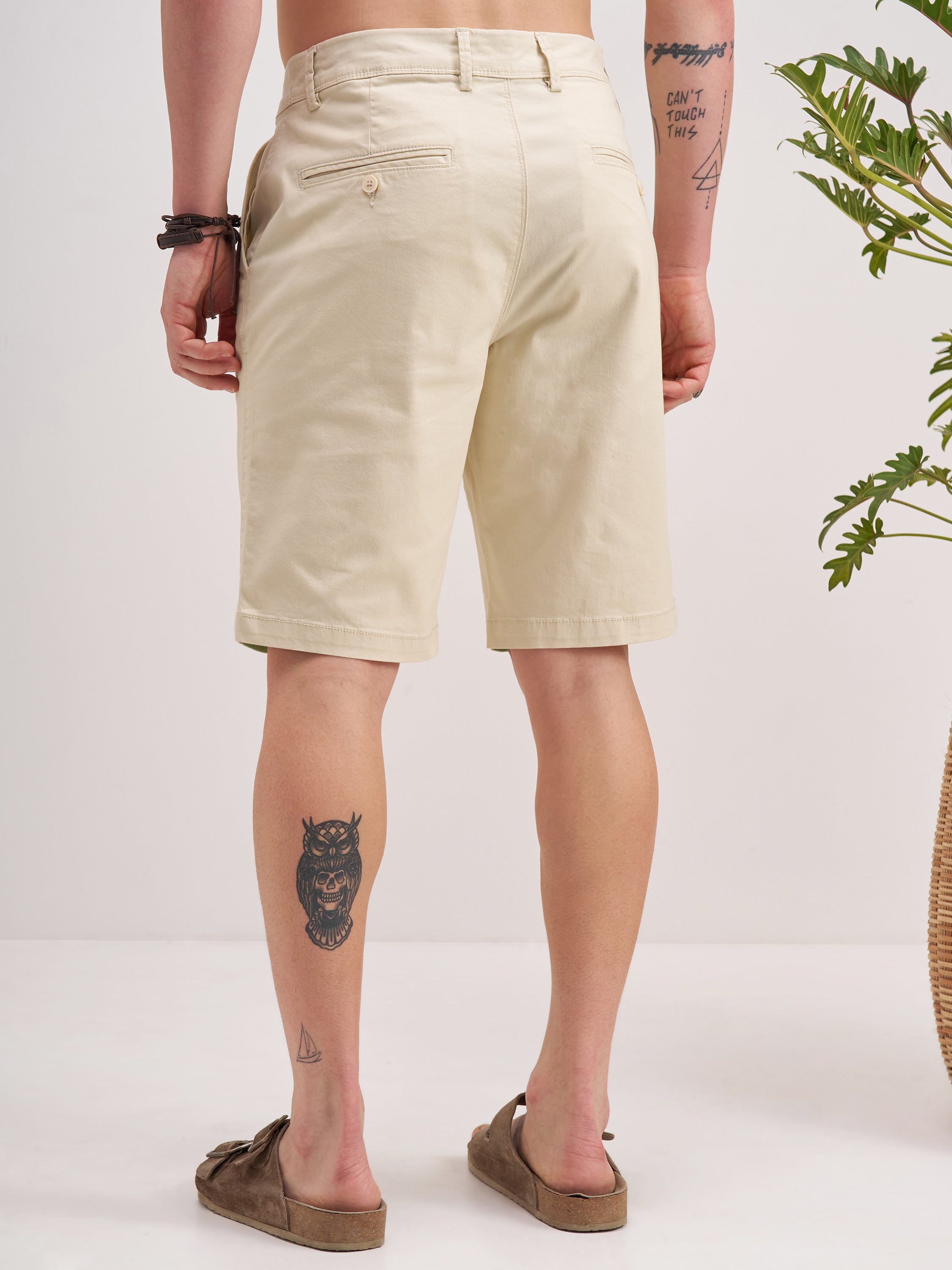 Highlander Men Cream Slim Fit Chino Shorts - Cream - Image 3