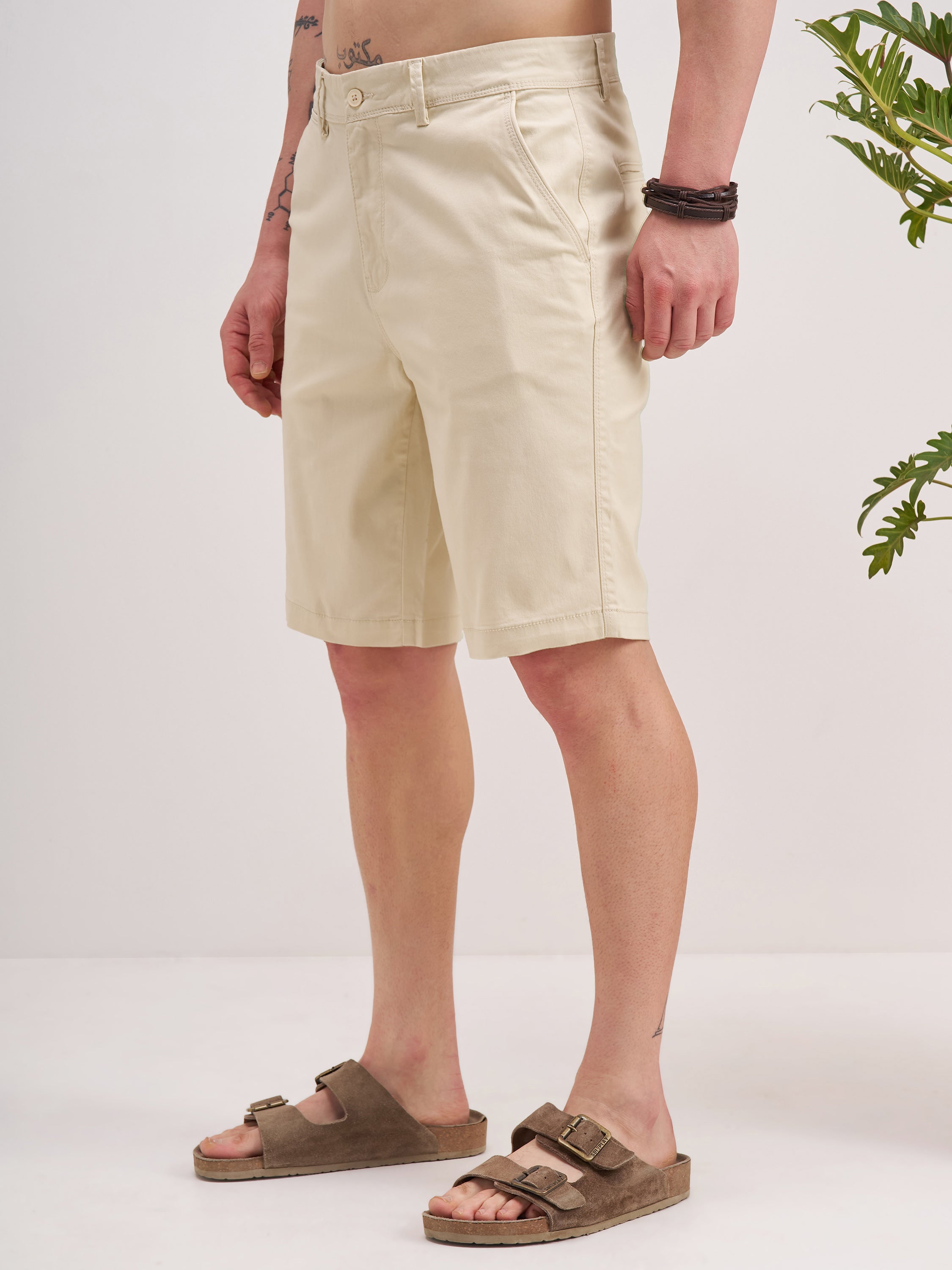 Highlander Men Cream Slim Fit Chino Shorts - Cream - Image 4