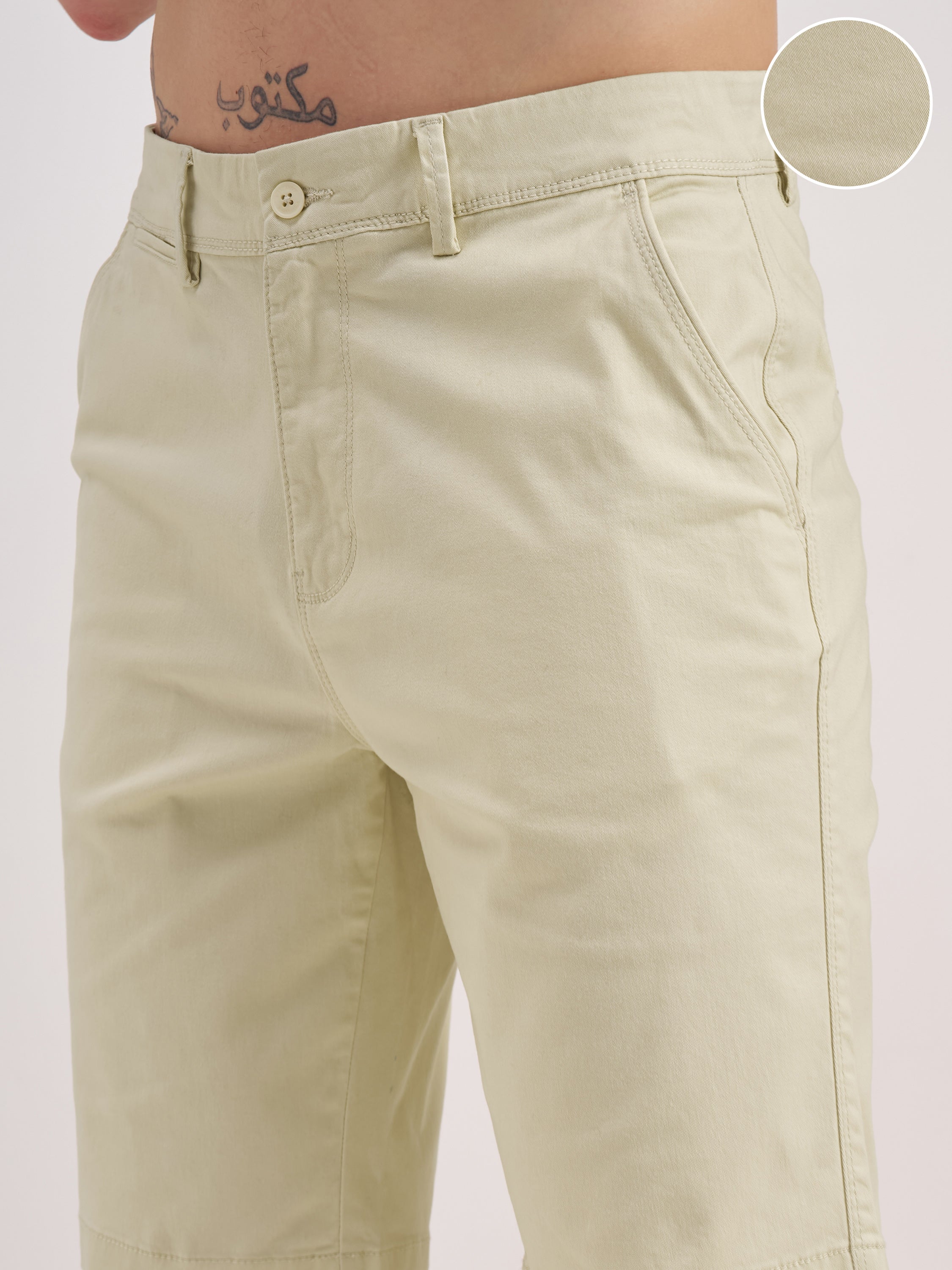 Highlander Men Cream Slim Fit Chino Shorts - Cream - Image 5