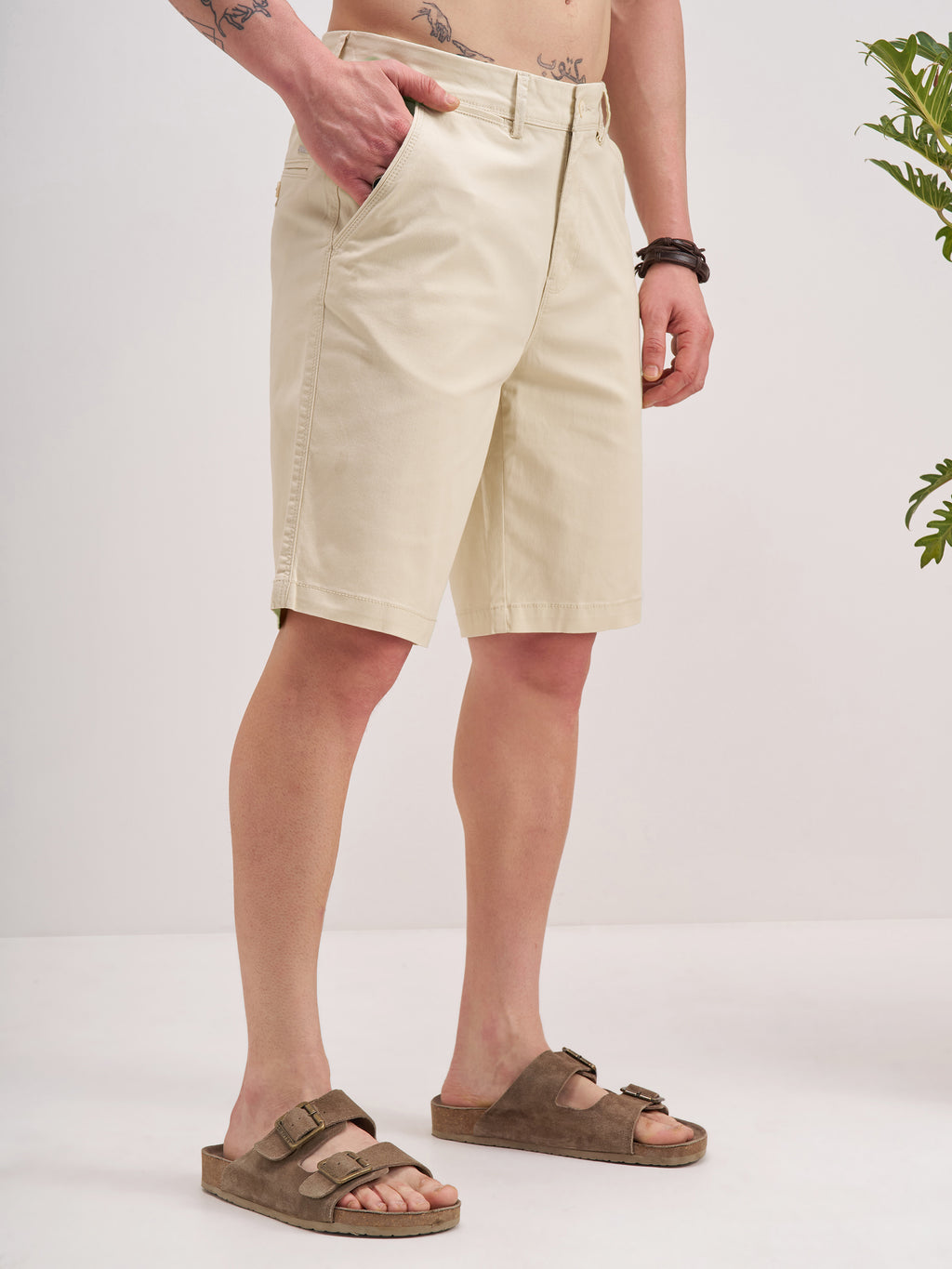 Highlander Men Cream Slim Fit Chino Shorts - Cream - Image 6