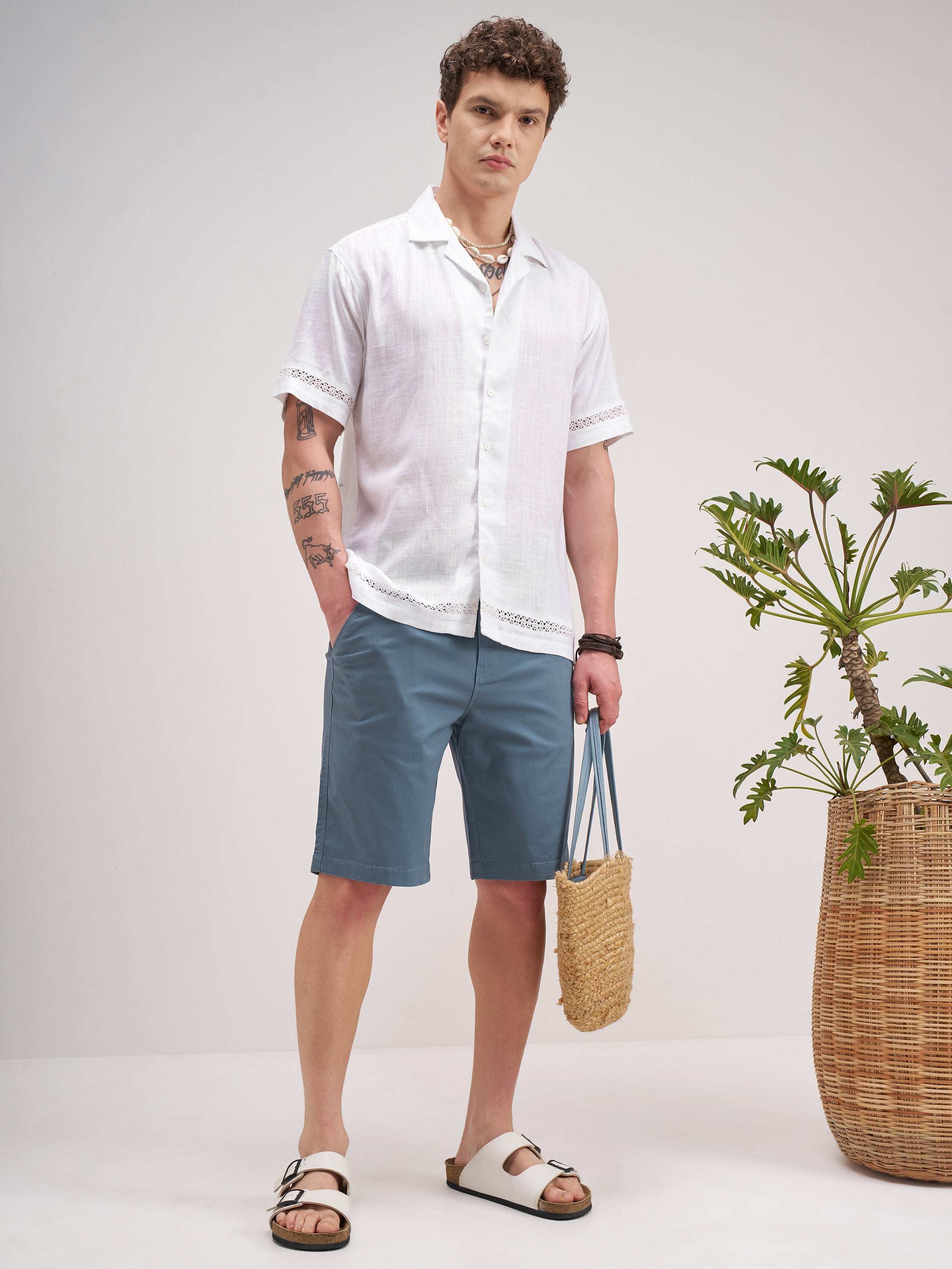Highlander Men Grey Slim Fit Chino Shorts - Grey - Image 2