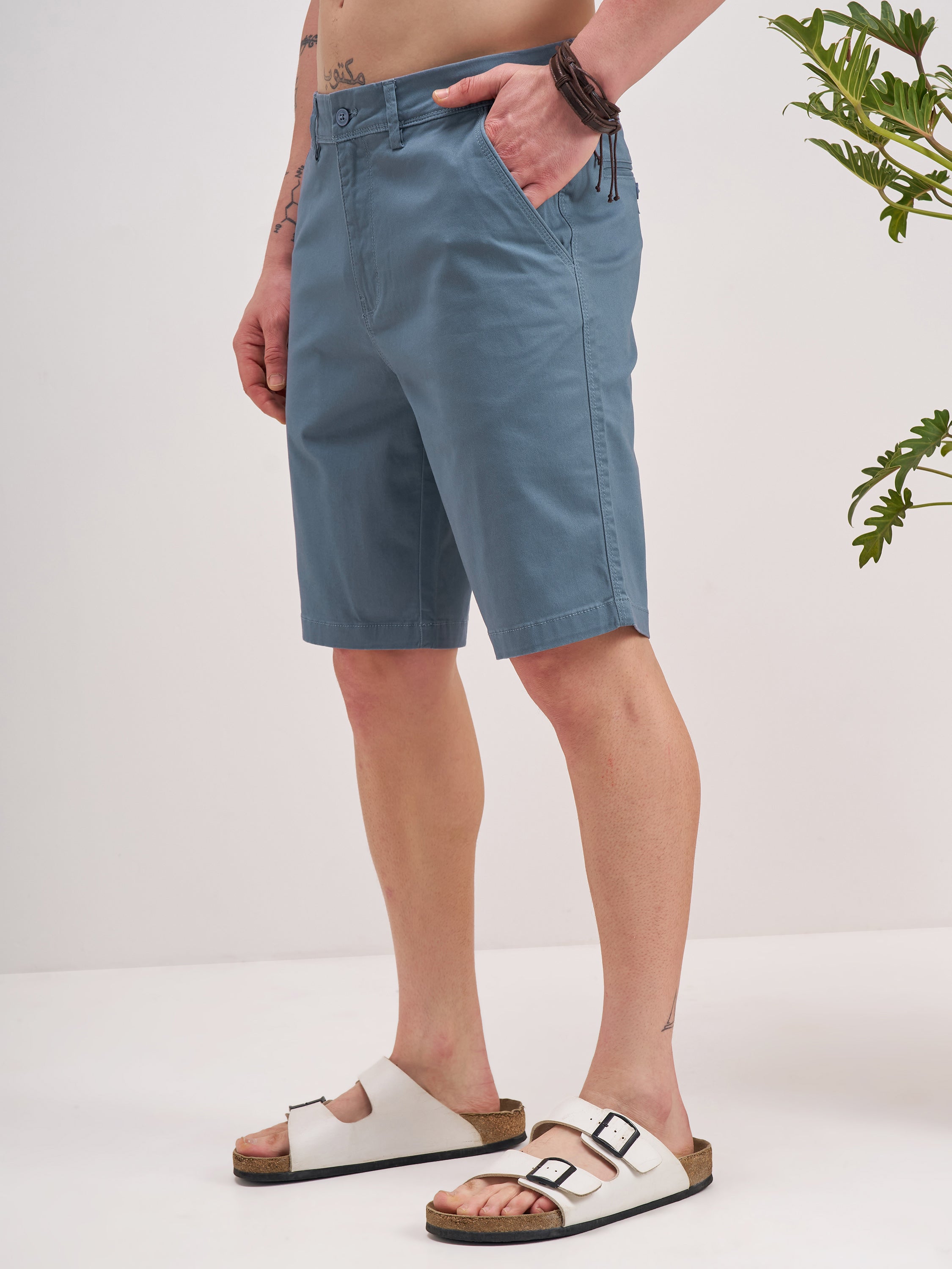 Highlander Men Grey Slim Fit Chino Shorts - Grey - Image 4