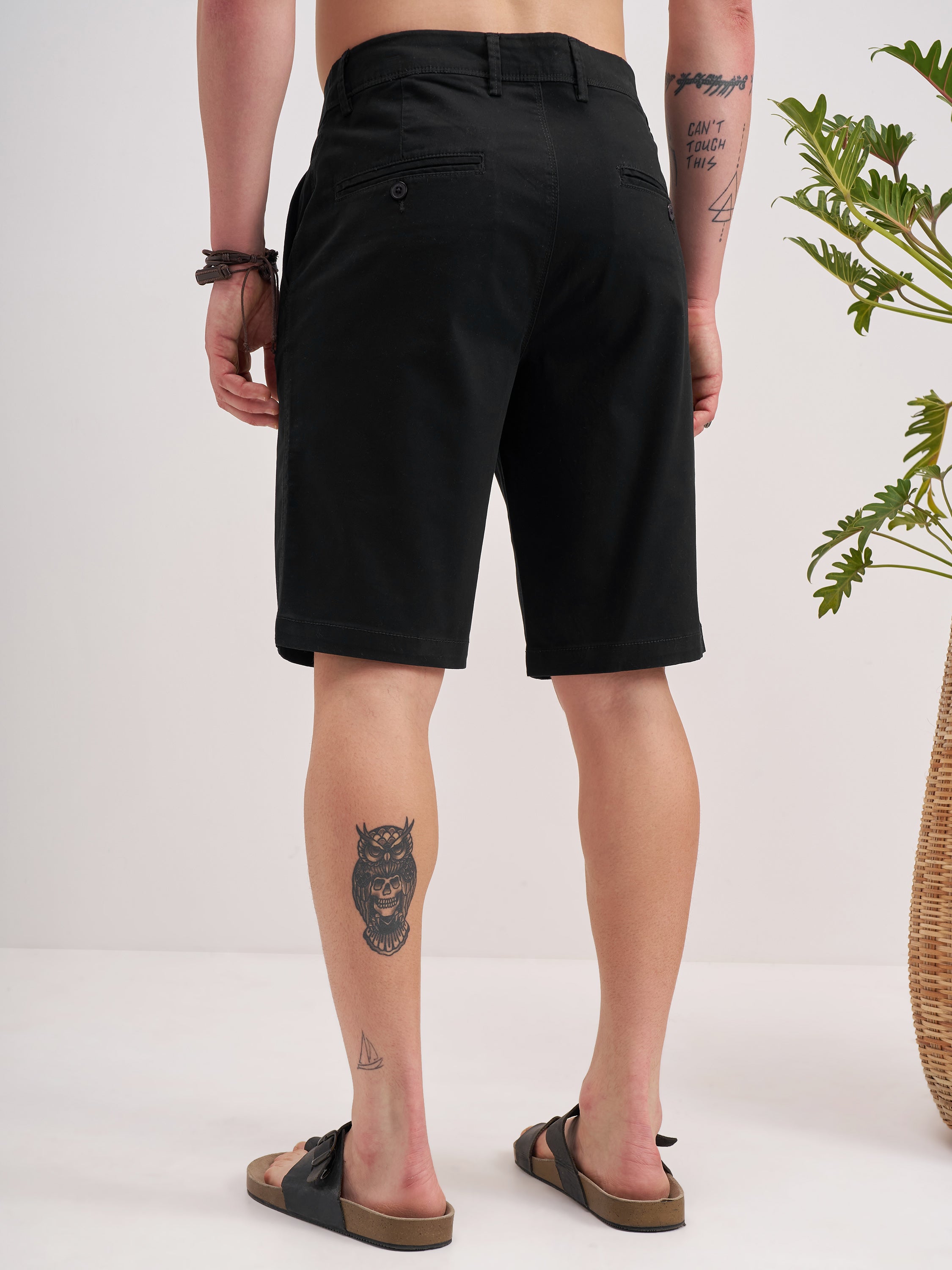 Highlander Men Black Slim Fit Chino Shorts - Black - Image 3