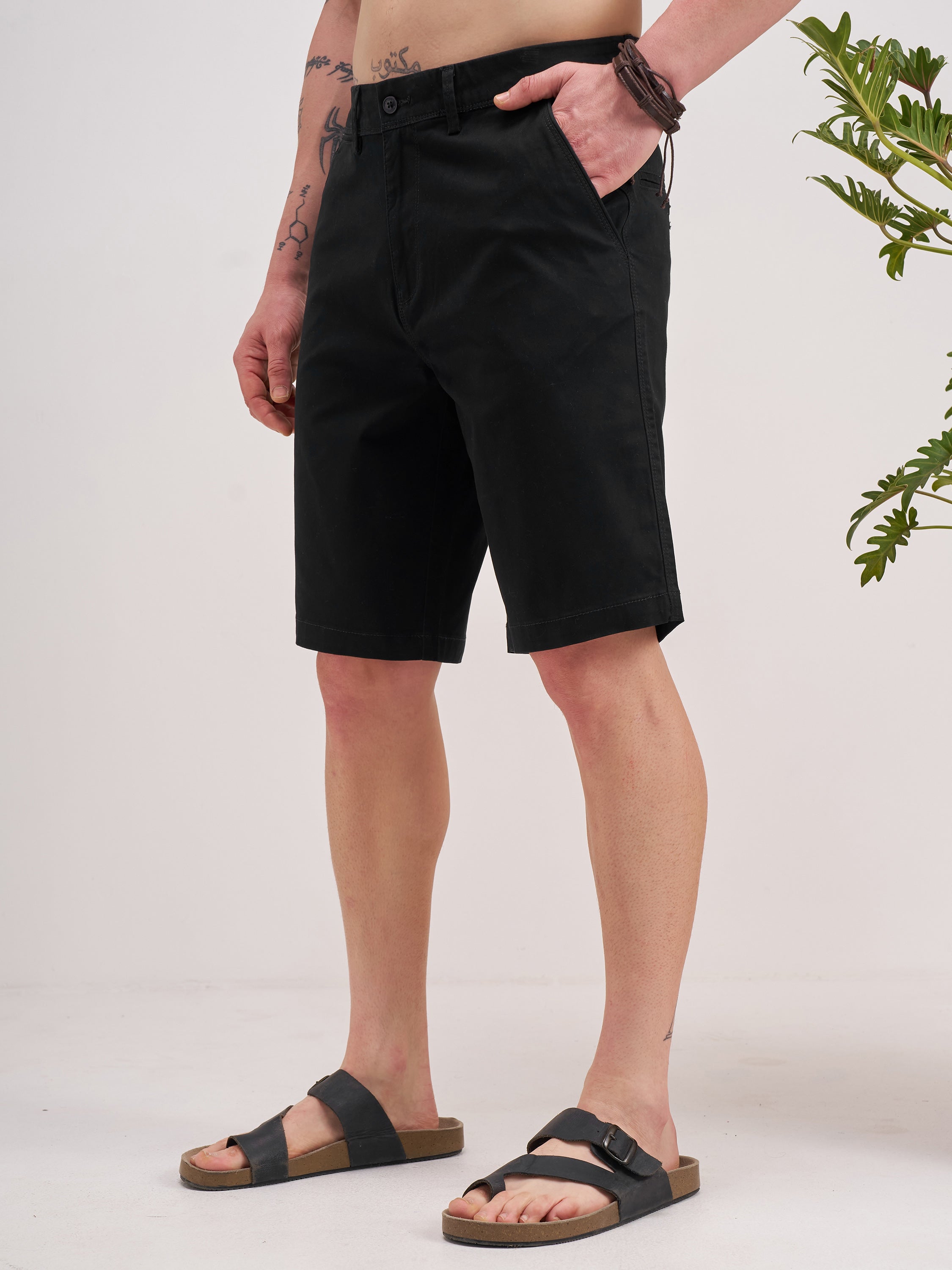 Highlander Men Black Slim Fit Chino Shorts - Black - Image 4