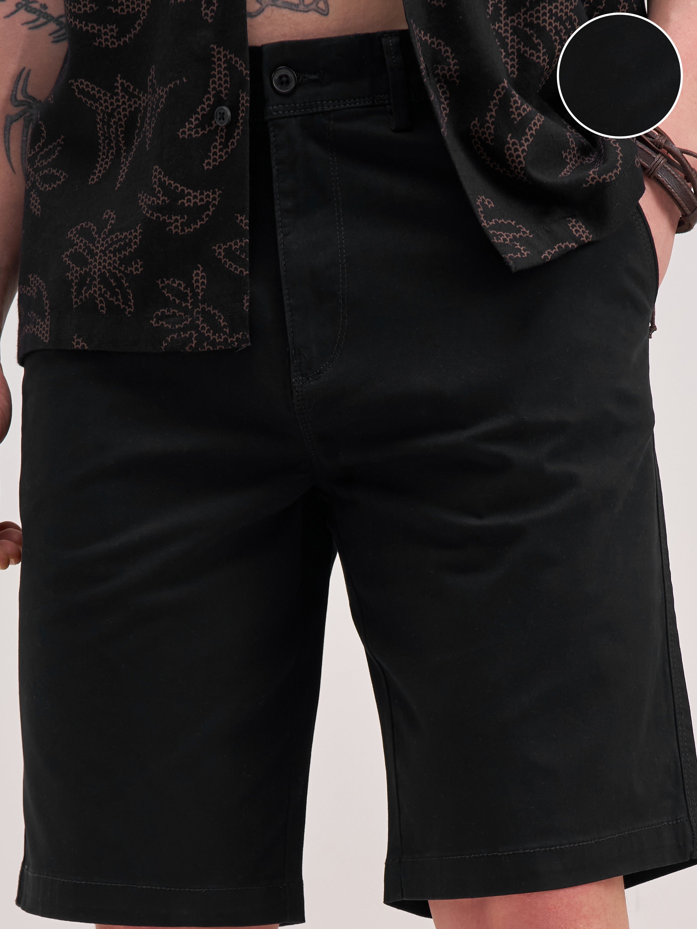 Highlander Men Black Slim Fit Chino Shorts - Black - Image 5
