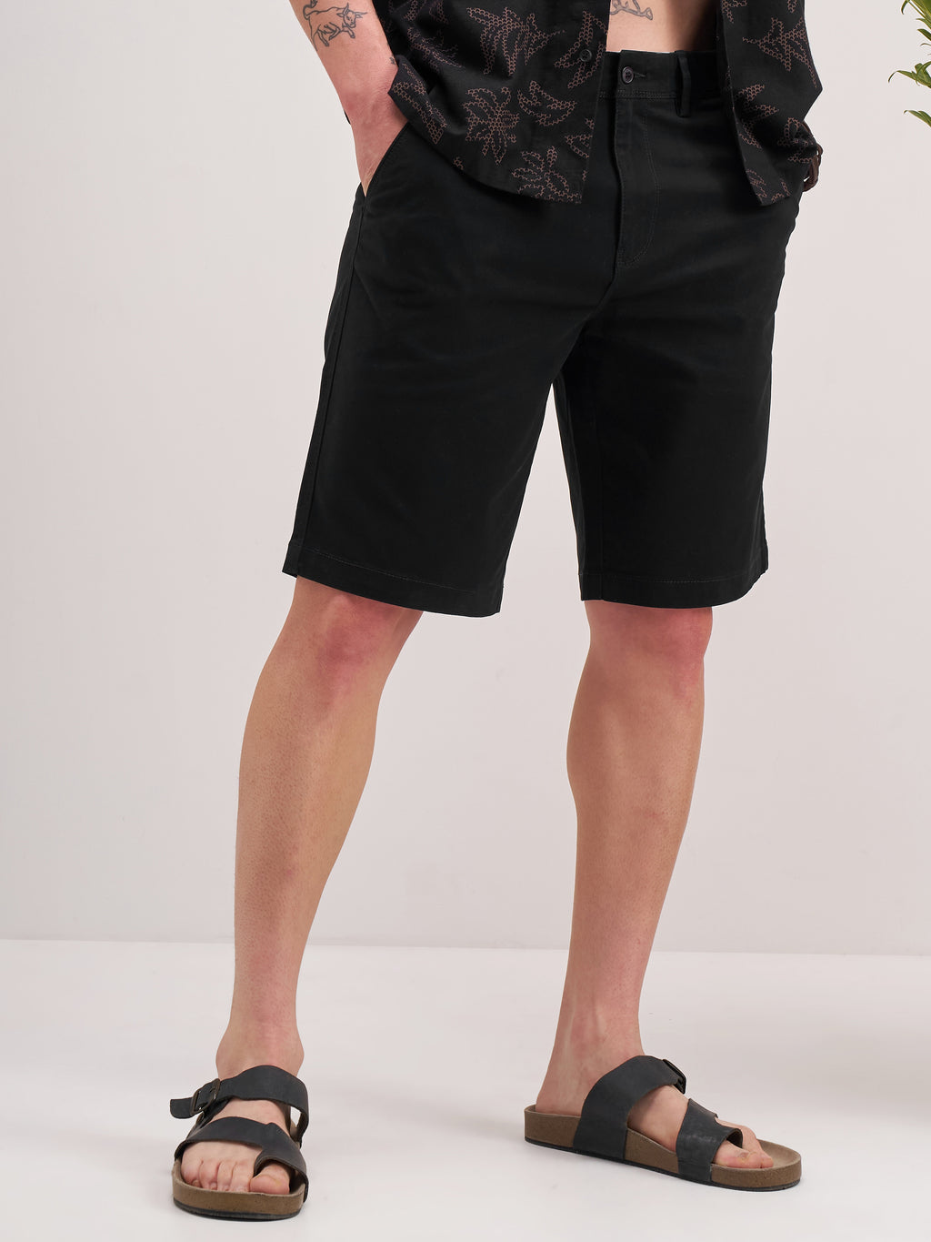 Highlander Men Black Slim Fit Chino Shorts - Black - Image 6