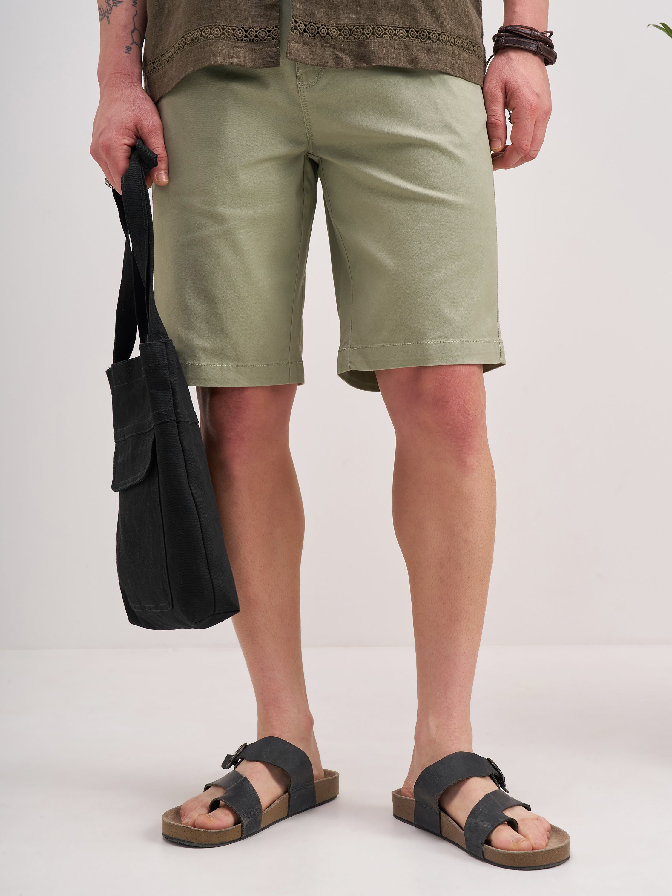 Highlander Men Olive Slim Fit Chino Shorts - Olive - Image 1