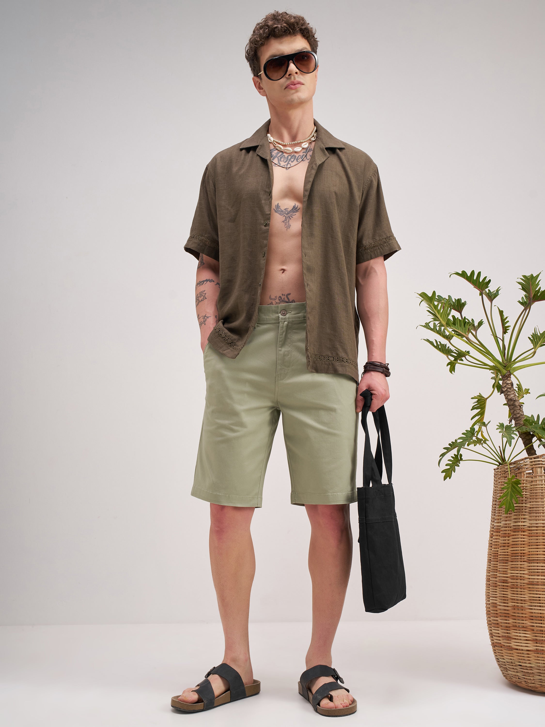 Highlander Men Olive Slim Fit Chino Shorts - Olive - Image 2