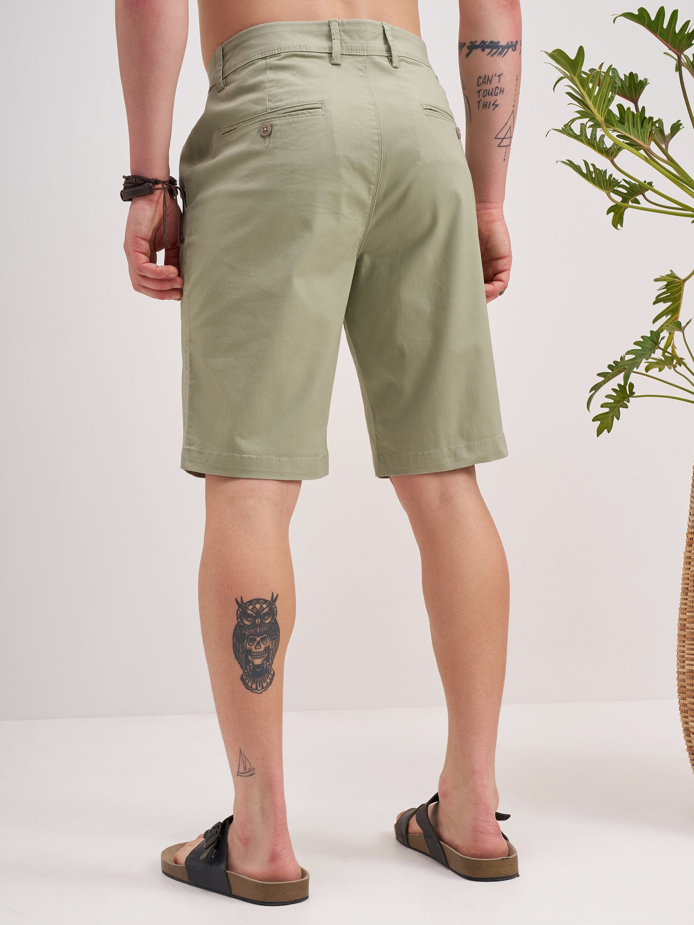Highlander Men Olive Slim Fit Chino Shorts - Olive - Image 3