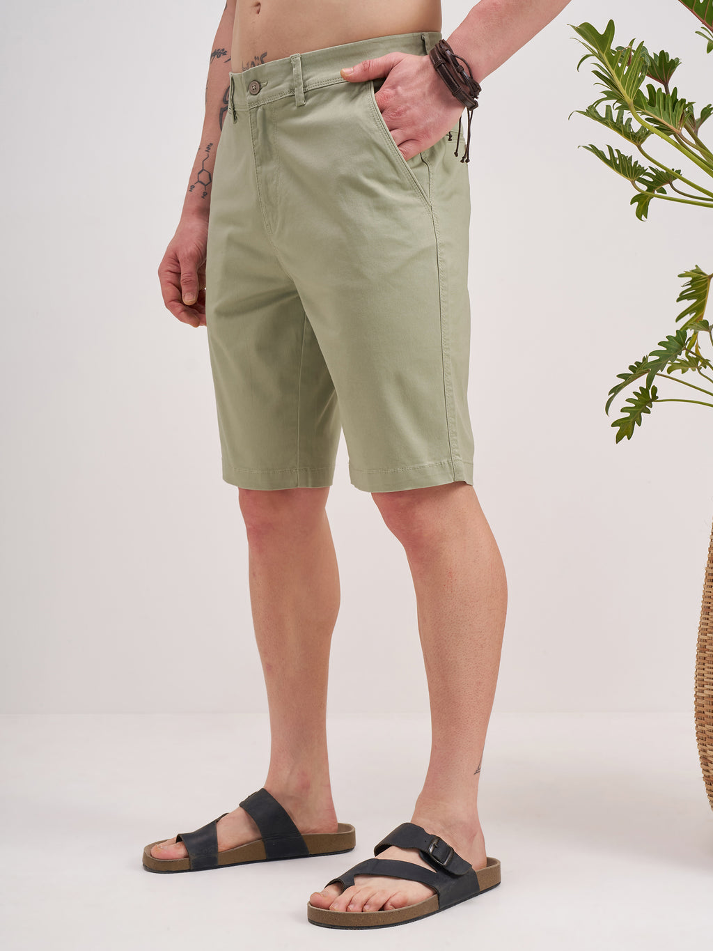 Highlander Men Olive Slim Fit Chino Shorts - Olive - Image 4