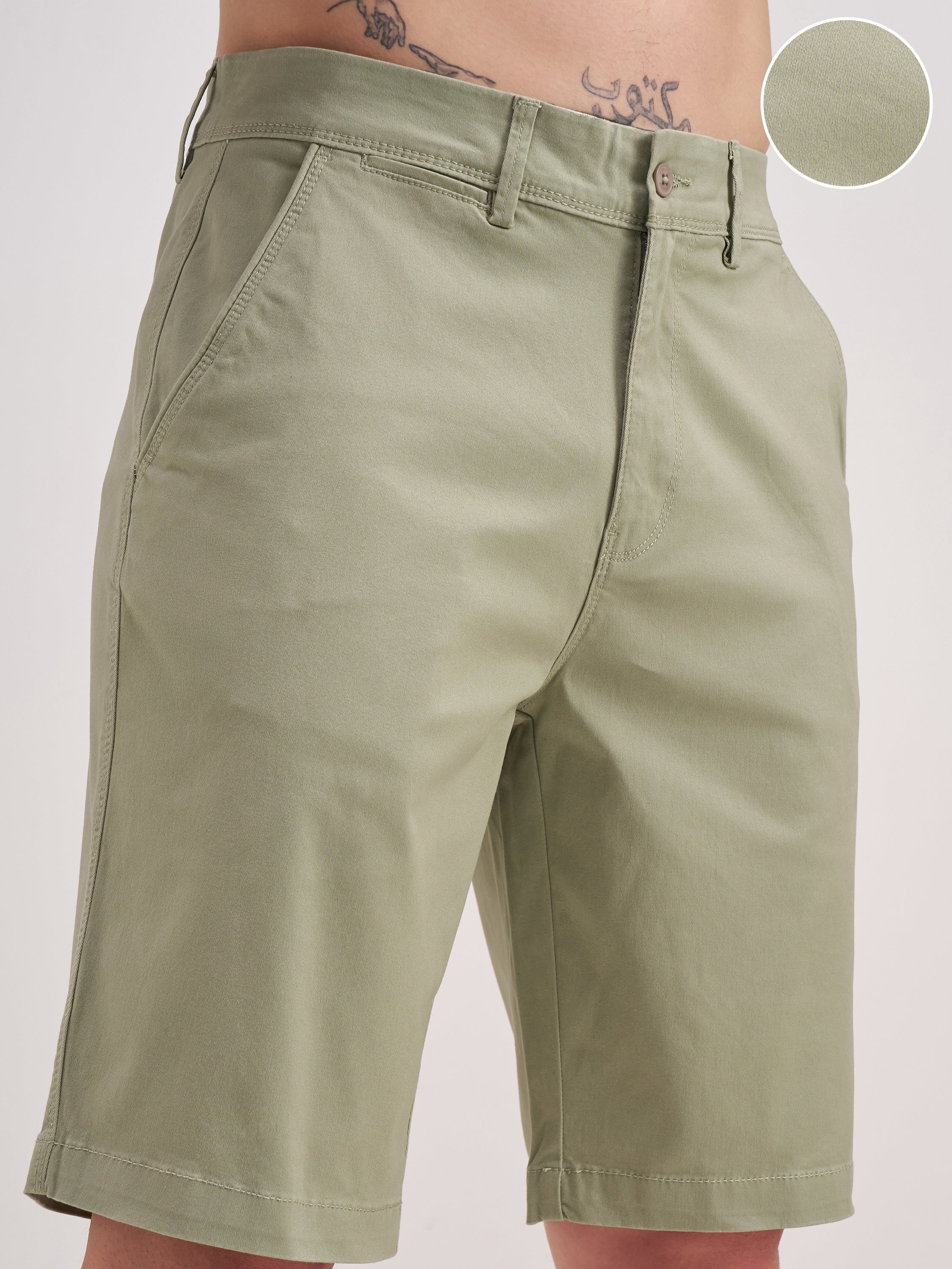 Highlander Men Olive Slim Fit Chino Shorts - Olive - Image 5