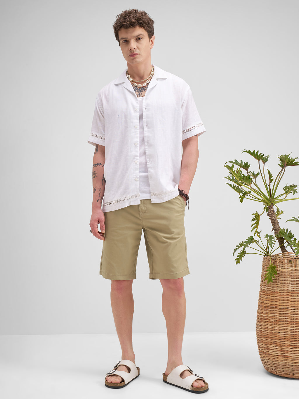 Highlander Men Beige Slim Fit Chino Shorts - Beige - Image 2