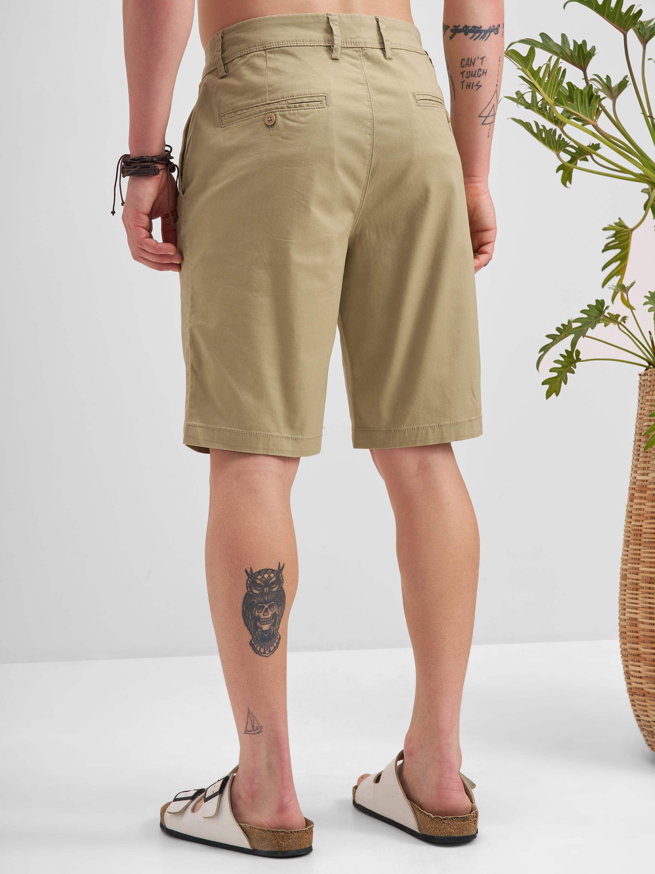 Highlander Men Beige Slim Fit Chino Shorts - Beige - Image 3